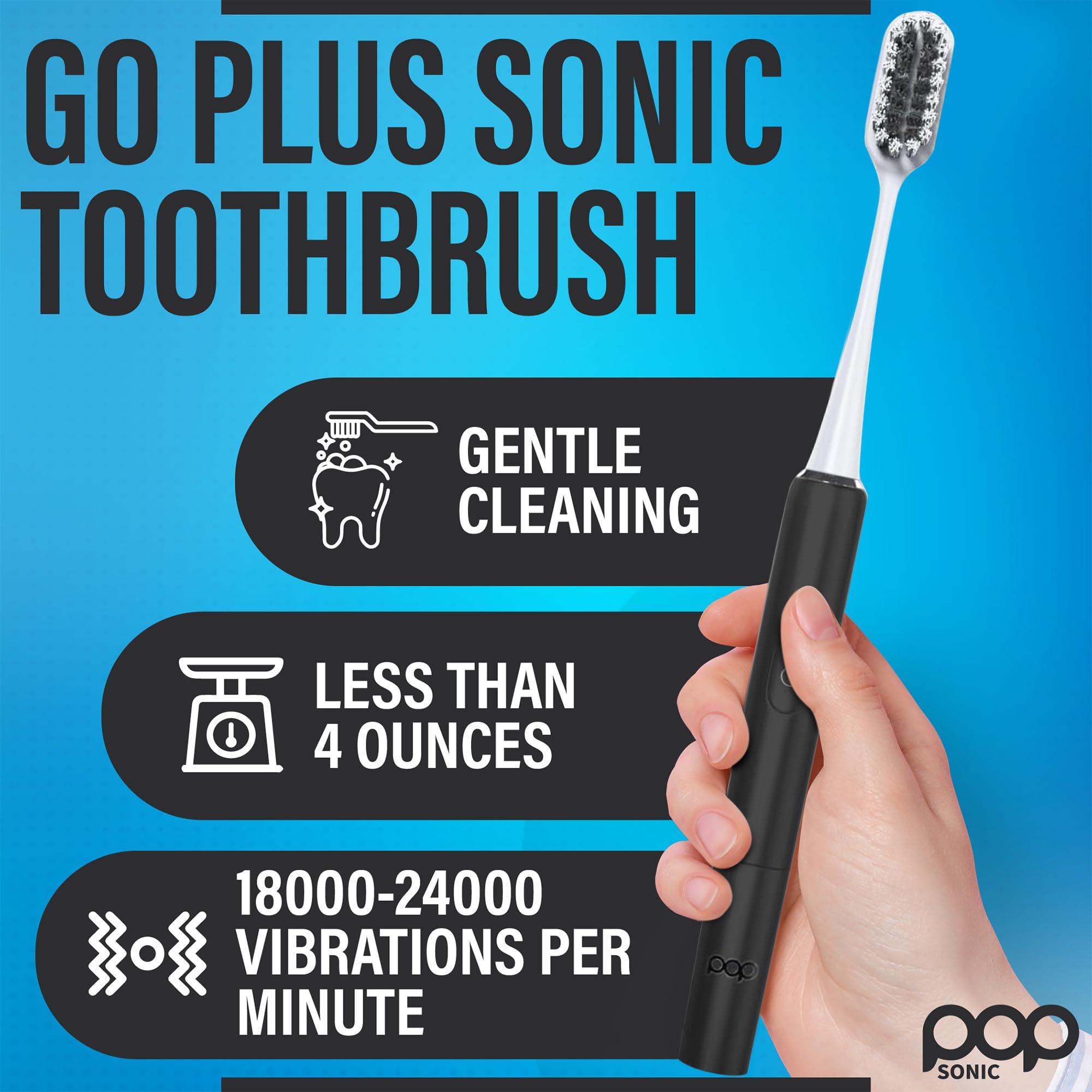 Pop Sonic Go Plus Sonic Toothbrushes for Adults w/Electric Toothbrush Case (Black) - Electric Toothbrush for Adults & Kids - Sonic Toothbrush w/ 2 Speeds - 18000-24000 Vibrations Per Minute