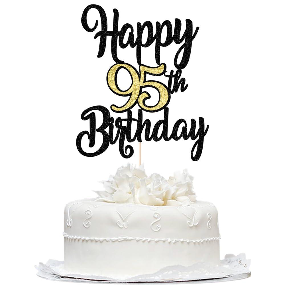 Bekaterea Black Gold Happy 95th Birthday Cake Topper, Cheers to 95 Years Birthday Cake Decoration,95 Fabulous Cake,95th Anniversary Cake Topper,men and women 95 years old happy birthday Party Decoration
