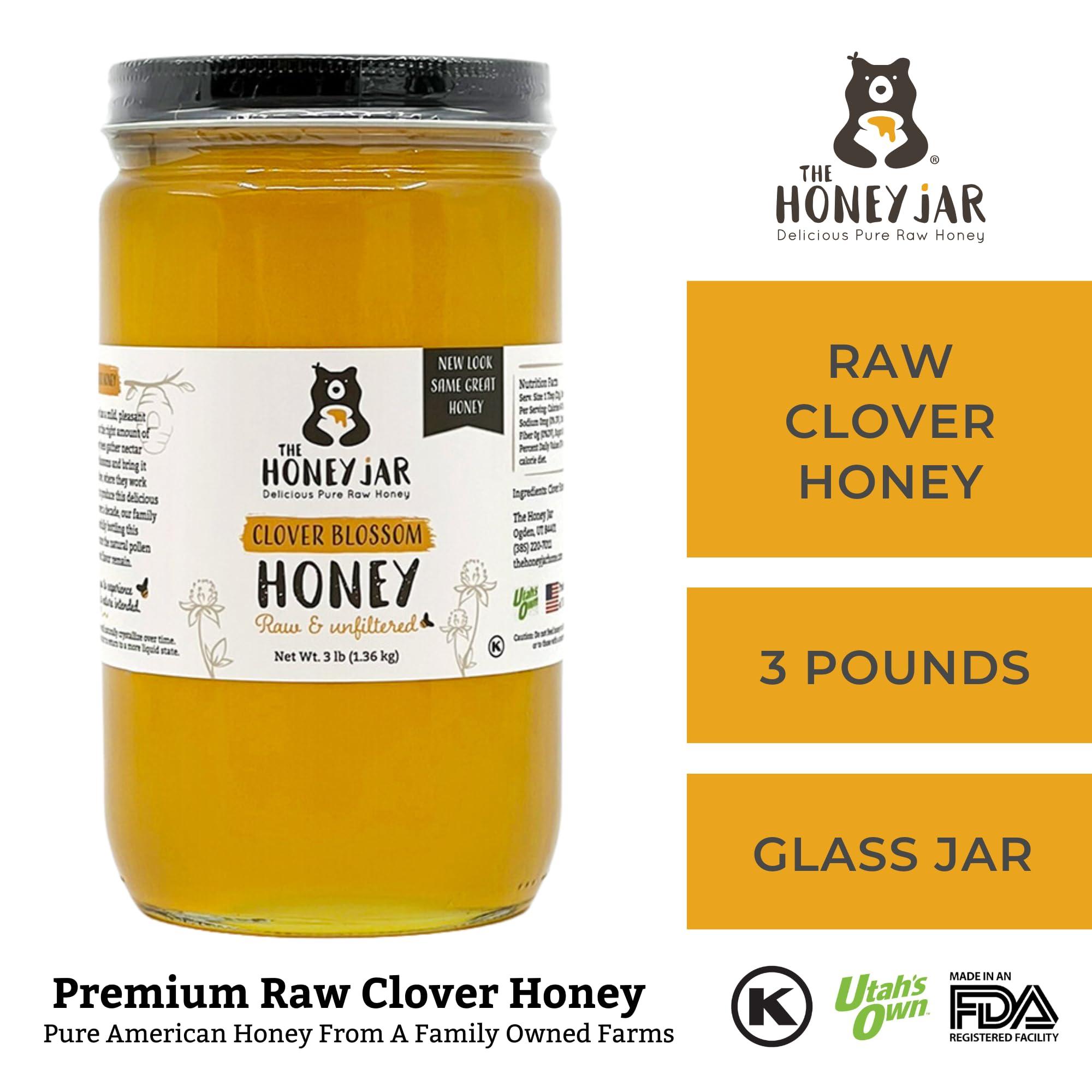 The Honey Jar The Honey Jar Raw Clover Honey - Unfiltered and Unpasteurized Honey - Pure Honey Sourced from Family-owned Farms in the USA - 3 x 3lb (48oz) Jars