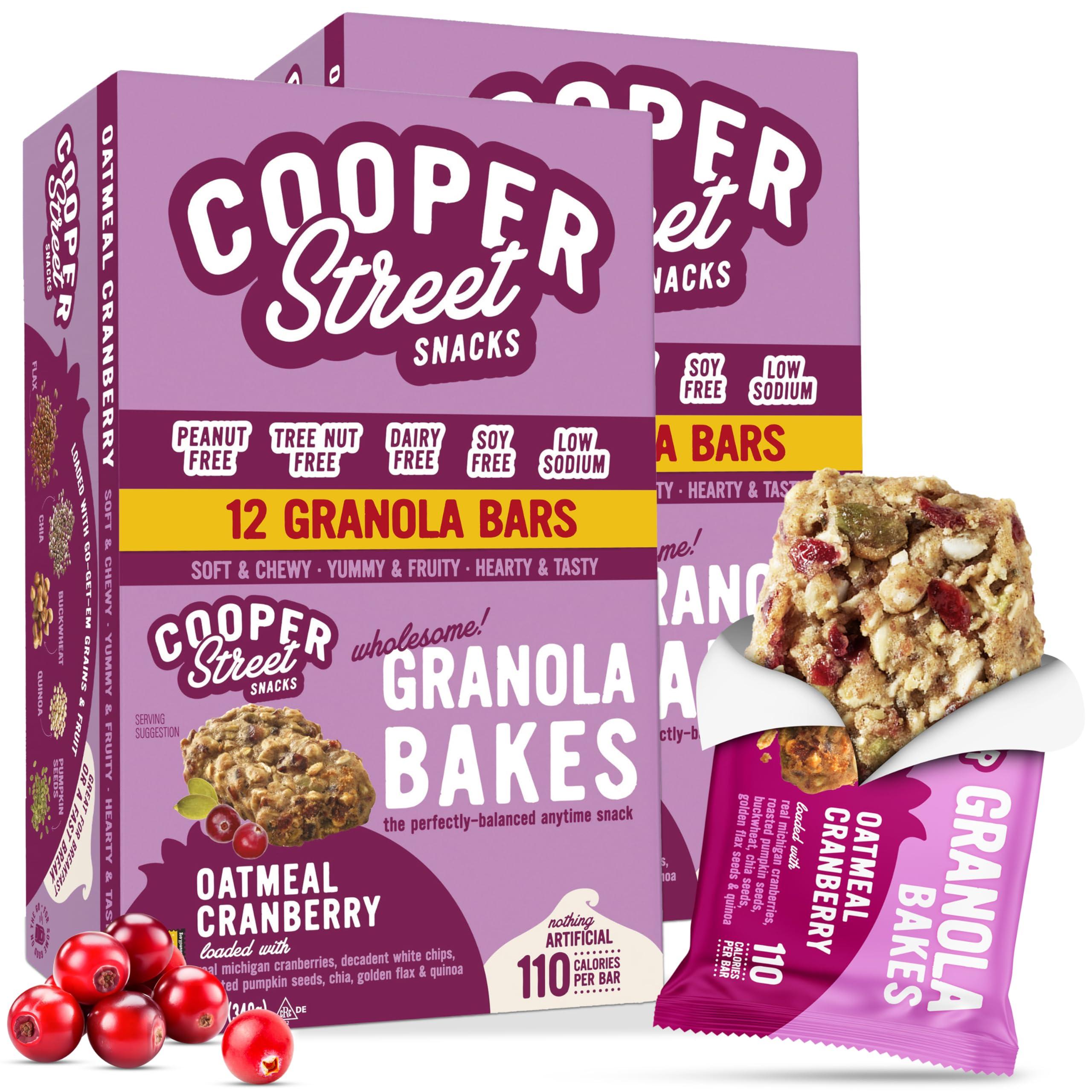 COOPER STREET Cooper Street - Chewy Granola Bakes, Cranberry Oatmeal Cookies, Oatmeal Bars Alternative, Guilt-Free Snacks/Breakfast Cookies, No Nuts, Dairy, Soy & Artificial Ingredients, 12ct Economy 2 Packs