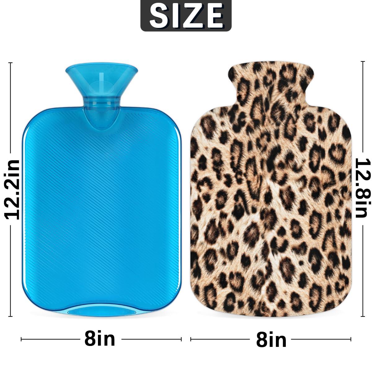 POFATO Leopard Print Fur Pattern Hot Water Bottle with Cover for Pain Relief Cramps, 2L Rubber Warm Hot Water Bags for Bed Hand Feet Belly Warmer, Hot or Cold Compress Water Bottle