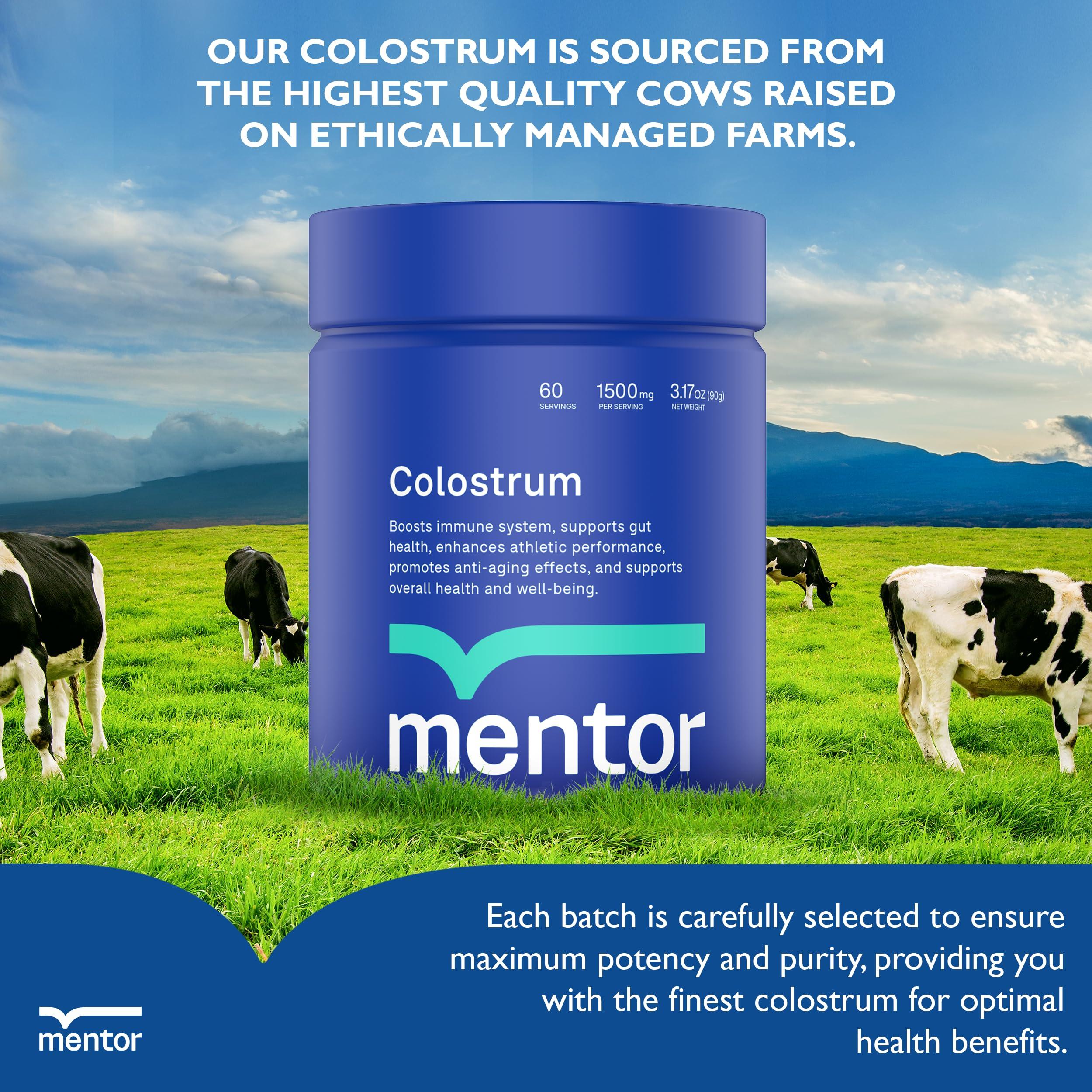 Mentor Mentor Colostrum Powder Supplement for Humans - Organic Bovine Colostrum Supplement for Gut Health, Hair Growth, Beauty, and Immune Support - Colostrum Protein