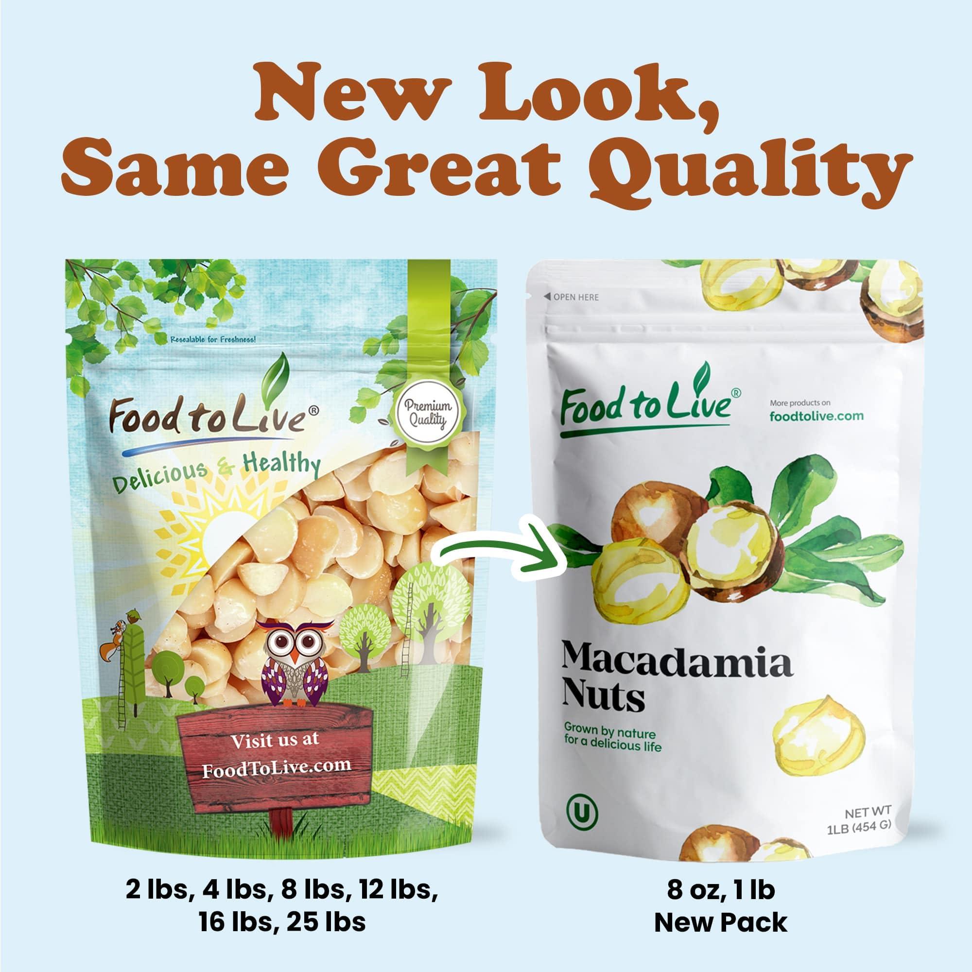 Food to Live Food to Live Macadamia Nut Halves & Pieces, 3 Pounds Raw, Shelled, Unsalted, Kosher, Vegan, Bulk. Keto Snack. Good Source of Healthy Fats. Great for Baking, and as Topping for Salads, Yogurt.