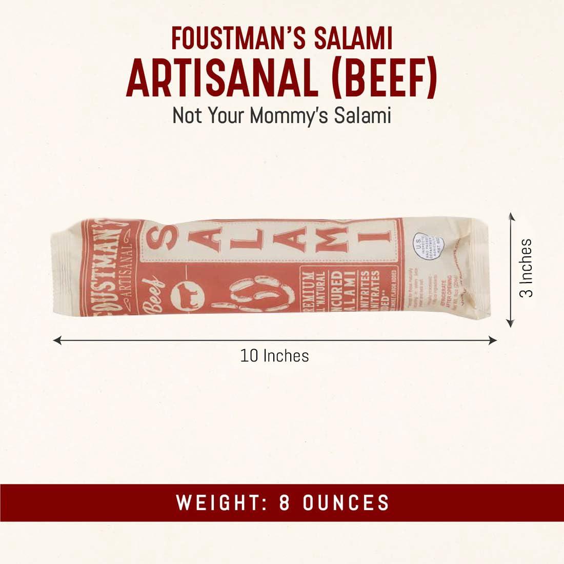 Foustman's Foustman\'s Salami Beef Artisanal, Nitrate-Free, Naturally Uncured, Gluten-Free, Dairy-Free, No Pork, 8 Oz Sticks