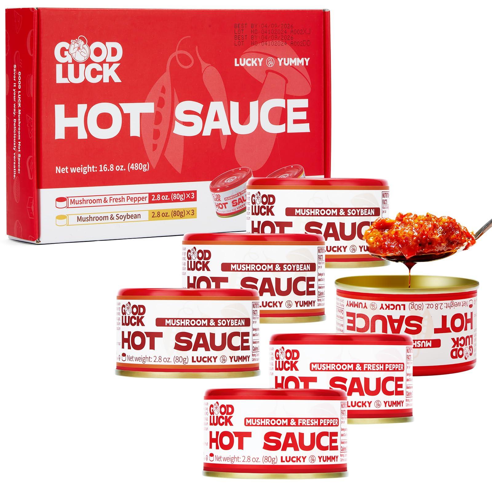 GOOD LUCK GOOD LUCK Mushroom Hot Sauce, Spicy Chili Oil and Chili Paste with High-Grade Mushroom Instant Mushroom Sauce, Chopped Chili Sauce,Fresh Pepper,Soybean,Garlic