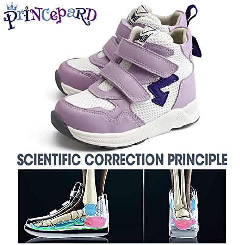 princepard Toddlers Orthopedic Corrective Sneakers for Kids with Arch & Ankle Support,Girls and Boys\'High Top Shoes for Flat Foot,Anti-Slip Soles Pink