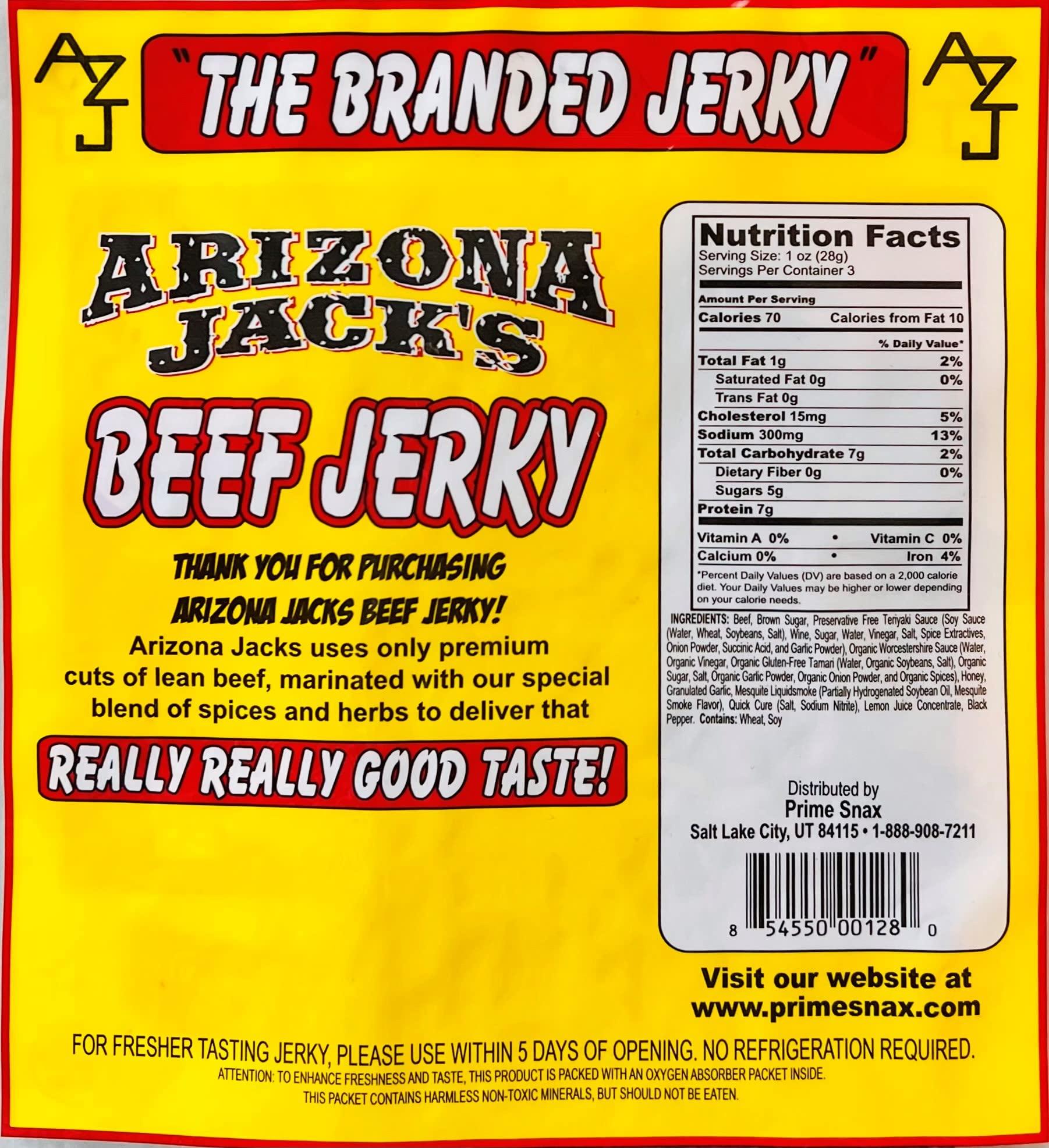 Prime Snax Corp Arizona Jack's Super Giga Individually Wrapped Jerky 4 Flavor Multipack (Original, Teriyaki, Pepper, & Hot)
