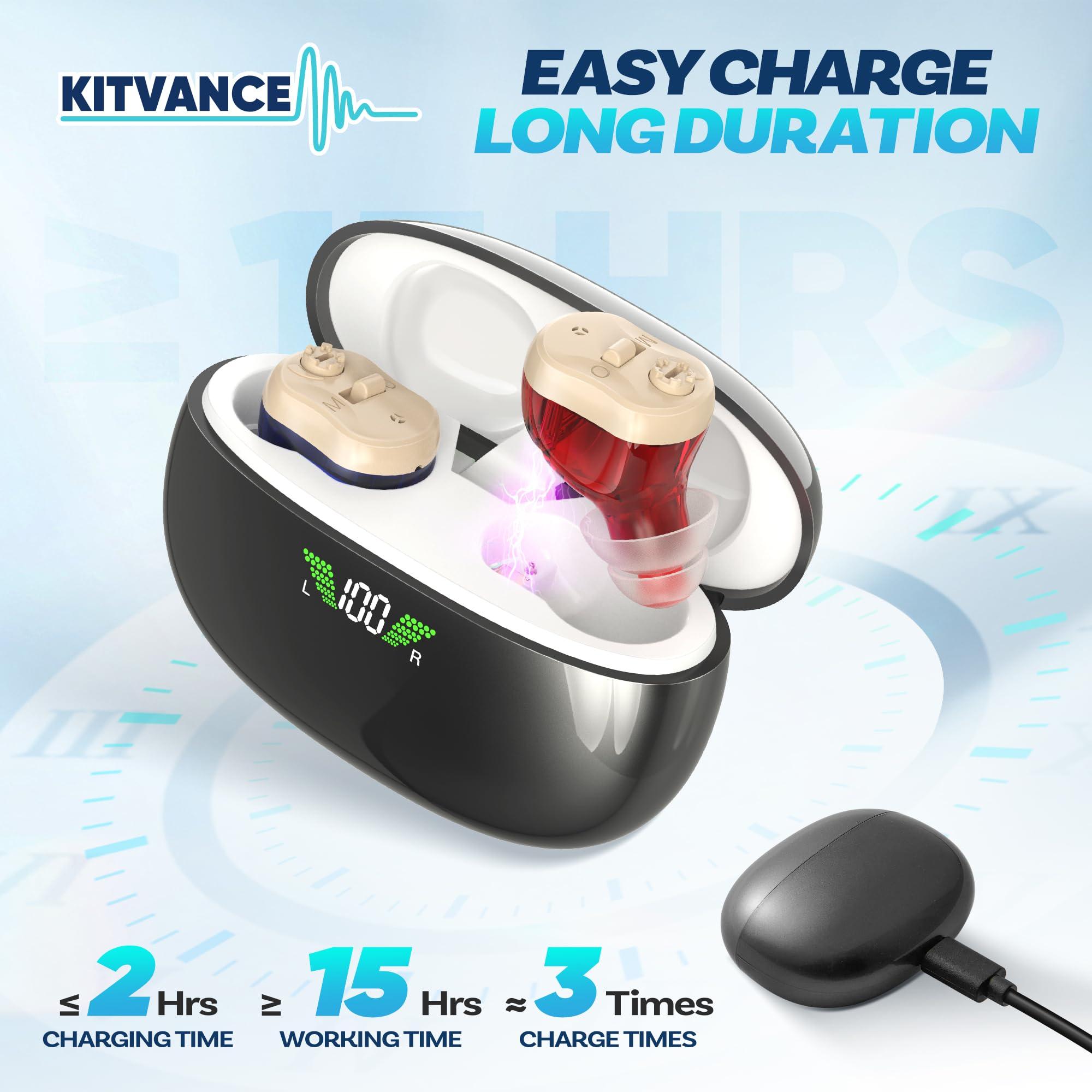 Kitvance [Upgraded Version] Hearing Aids for Seniors Adults with Dual Micphone, Rechargeable Sound Amplifiers with Noise Canceling, Invisible Digital OTC Hearing Amplifiers with LED Power Display Charging Case