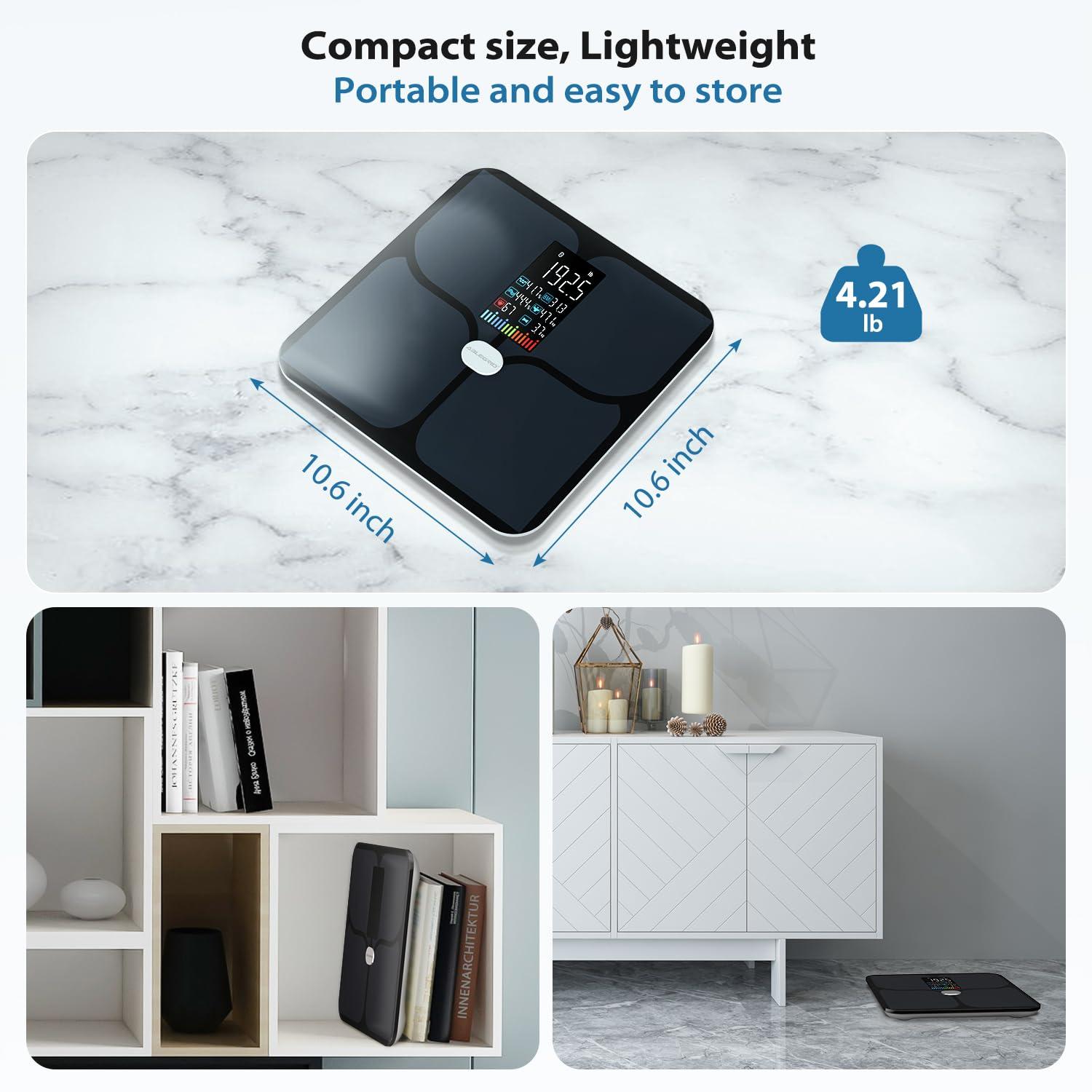 ABLEGRID ABLEGRID Body Fat Scale,Digital Smart Bathroom Scale for Body Weight, Large LCD Display Screen, 16 Body Composition Metrics BMI, Water Weigh, Heart Rate, Baby Mode, 400lb, Rechargeable