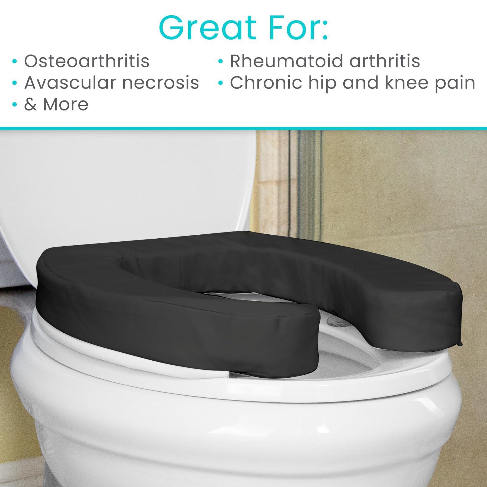 Vive Vive Toilet Seat Cushion (Soft Cushioned Foam) - Easy Clean Soft Padded Bathroom Attachment - Elongated, Standard Seats - Comfort and Support Donut for Handicap, Adults (2\" Cushioned Foam, Black)