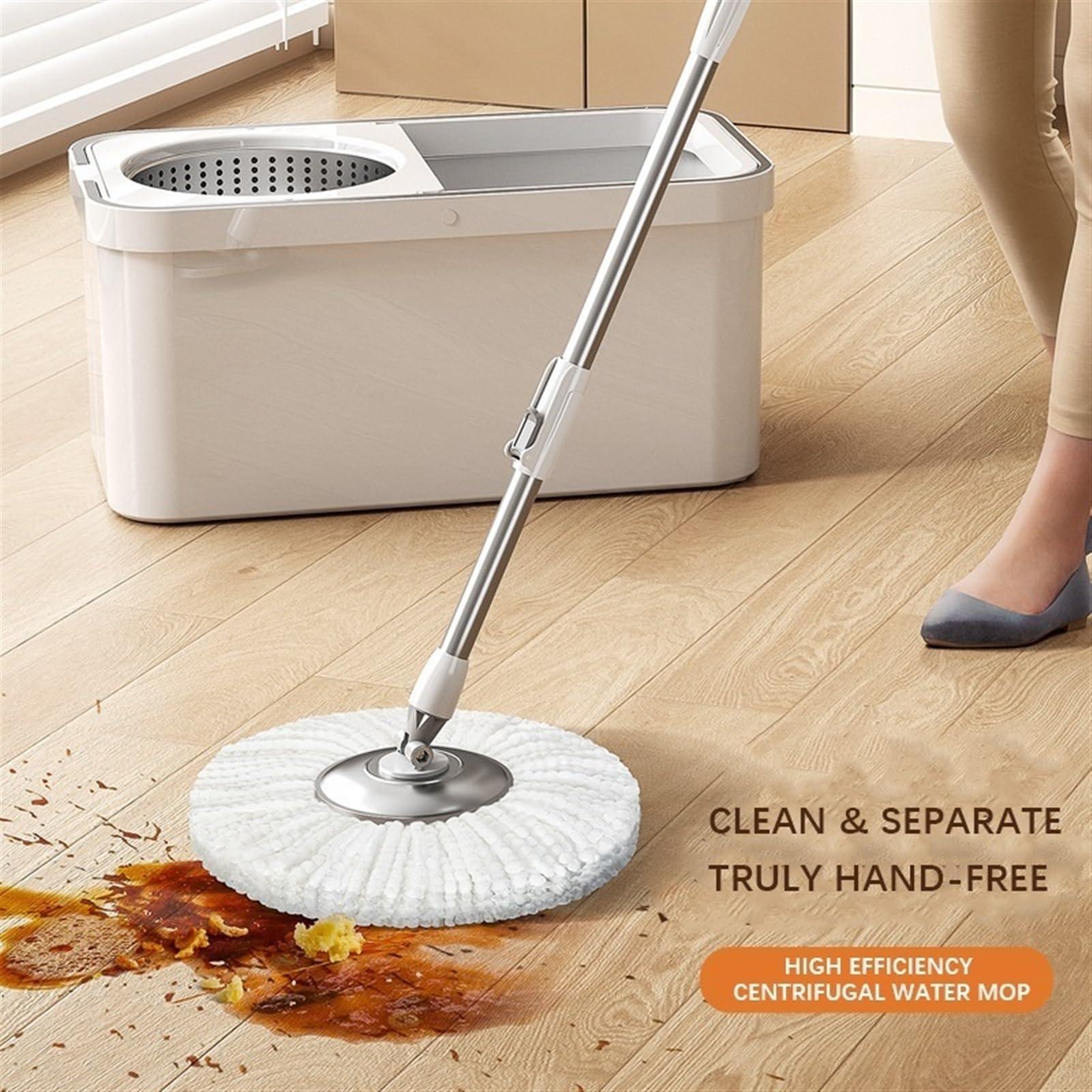 QIAAN mop Swivel mop with bucket with microfibre replaceable mop pads with self separating dirt and cleaning floor cleaning mop with self twisting 360 swivel mop head for hardwood tile marble floors mops fo