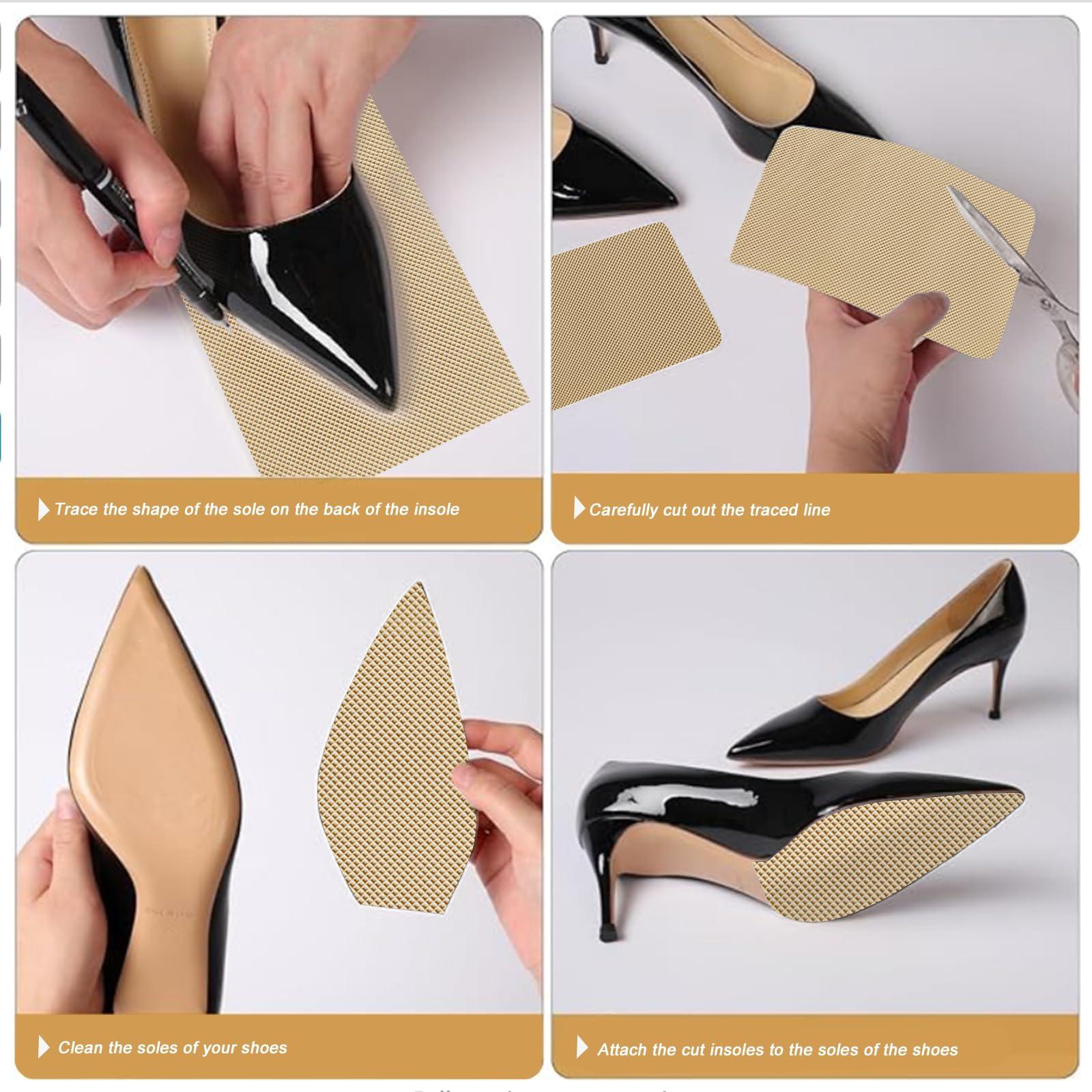Mowyem 4Pcs Shoe Bottom Grip Protector,Shoes Sole Rubber Protectors Non Slip,Self-Adhesive Shoe Sole Grips High Heels Non Slip for Shoes (Black+Beige)