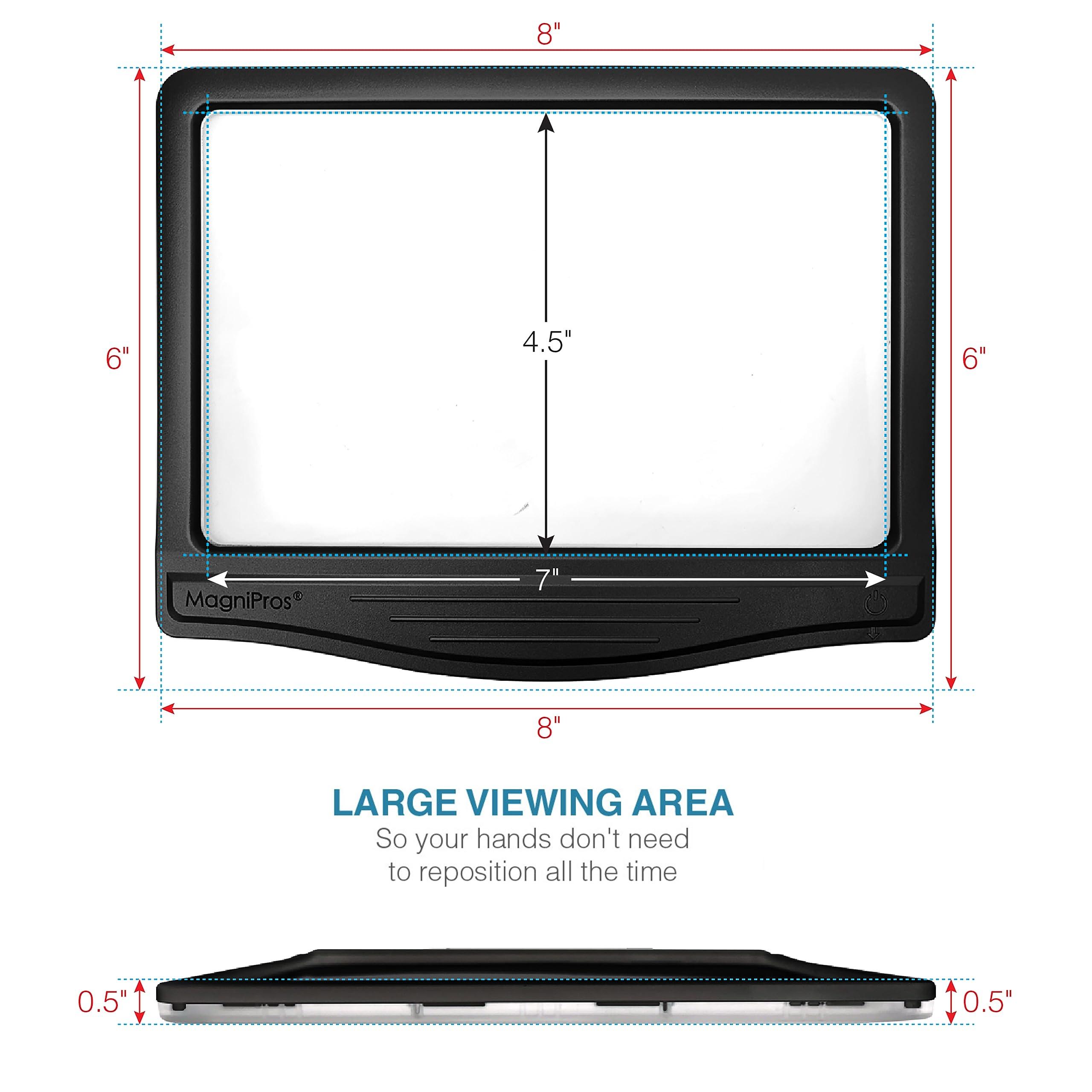 MagniPros See Things Differently MagniPros 5X Rechargeable Large Ultra Bright LED Page Magnifier with Anti-Glare Lens & 3 Fully Dimmable Light Modes, Relieve Eye Strain- Ideal for Reading Small Prints, Low Vision, Seniors