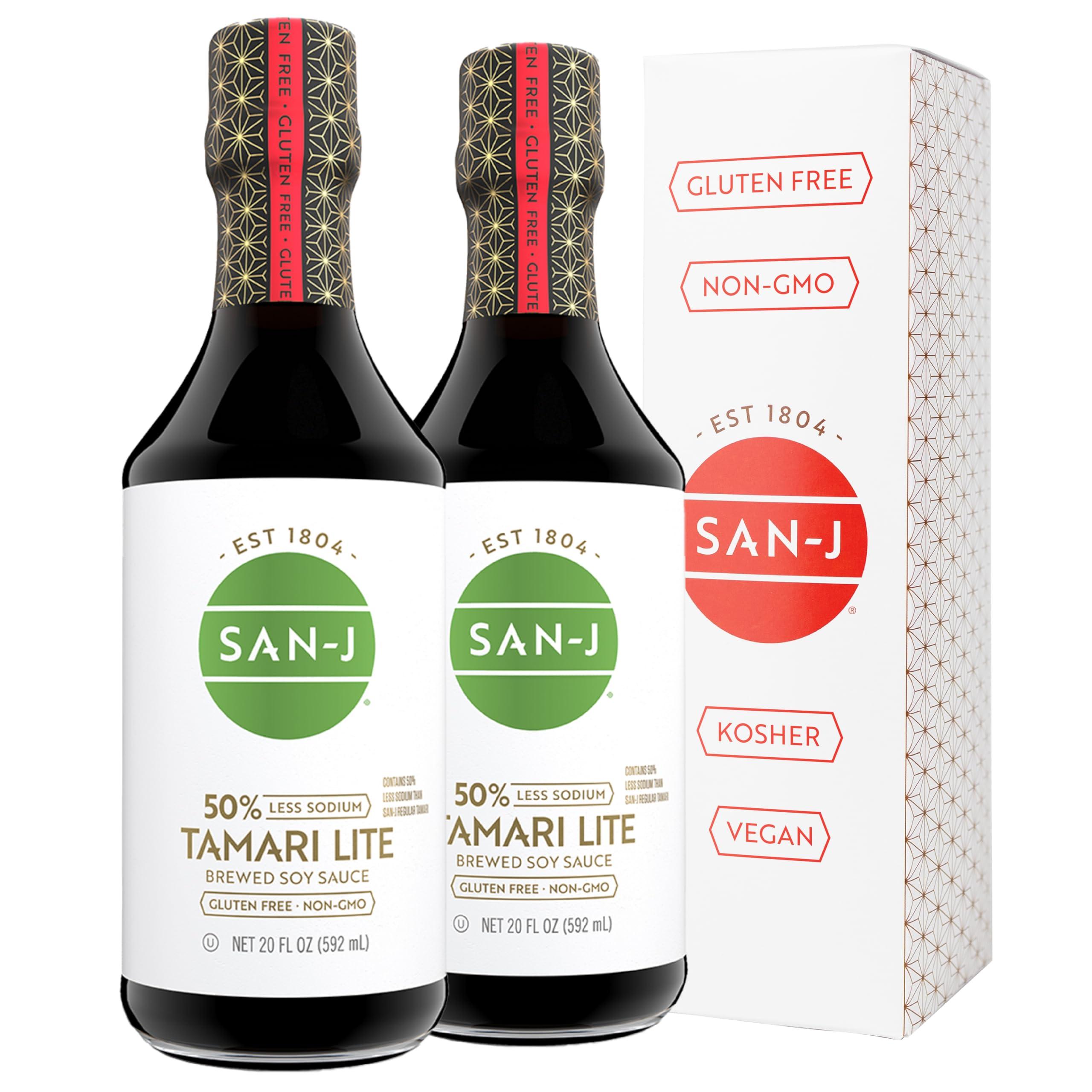 San-J San-J - Gluten Free Tamari Lite Soy Sauce with 50% Less Sodium - Made with 100% Soy - Specially Brewed - 20 oz. Bottles - 2 Pack