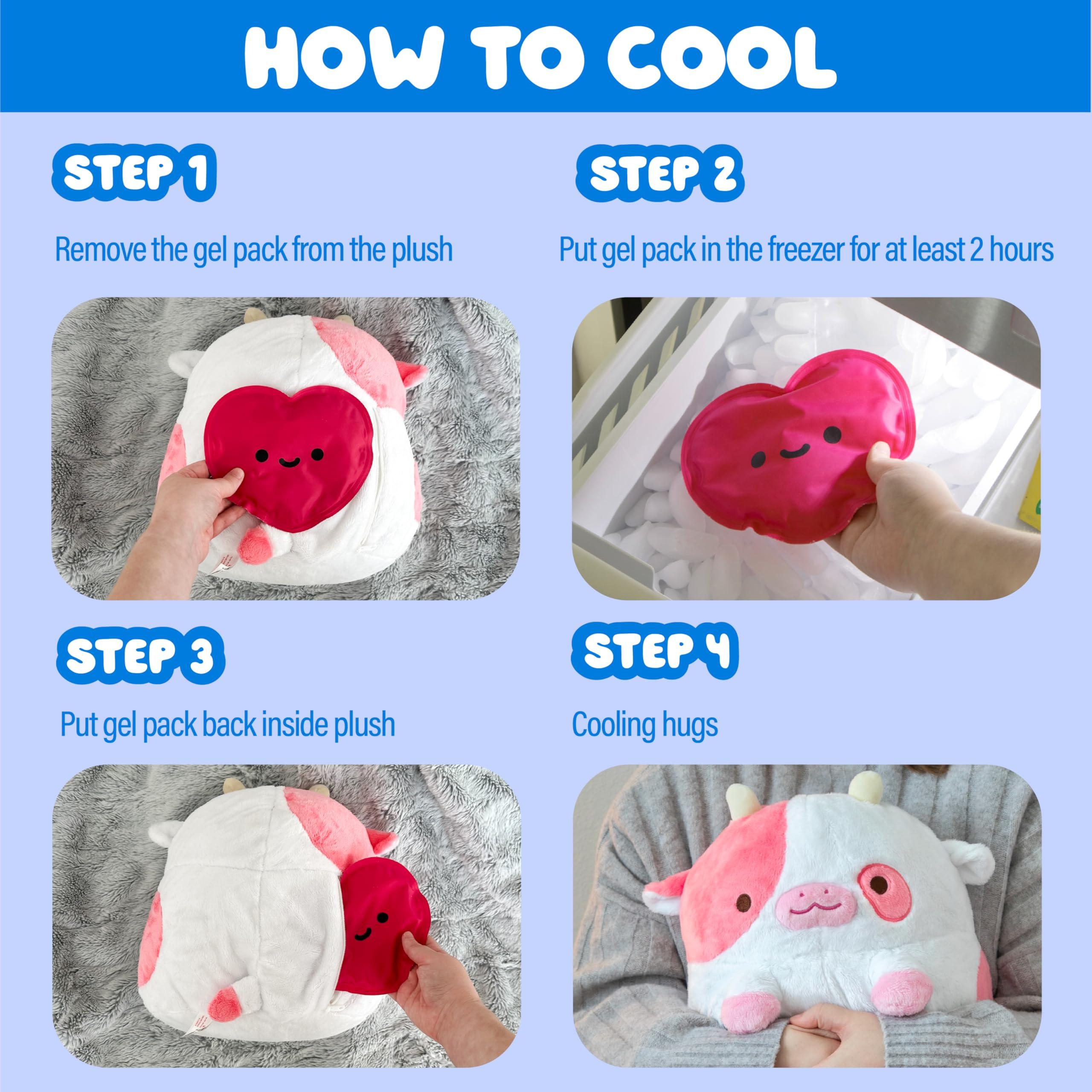 Shopzoki Heatable Strawberry Scented Cow Plush for Period Cramp Relief & Emotional Support, Microwavable Soft Toy Plushies, Coolable Stuffed Animal for Anxiety, Cute Heating Pad for Pain Relief