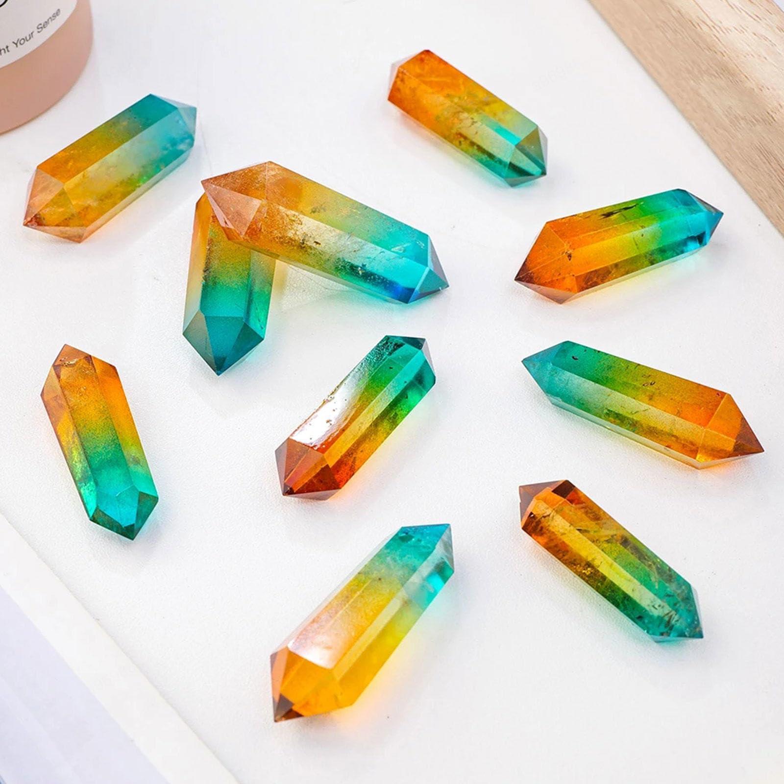 DECORN 7pcs Clear Crystal Quartz Wand Aura Angel Healing Crystals Hexagonal Tower Double Point Hexagonal Prisms Obelisk Wand Natural Reiki Chakra Mineral Specimen,60-70mm