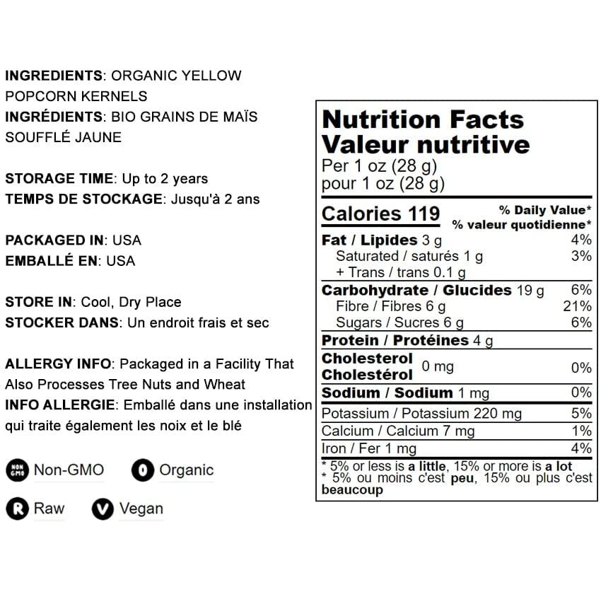 Food to Live Food to Live Organic Yellow Popcorn Non-GMO Corn Kernels, 100% Whole Grain, No Additives, No Preservatives, Vegan, Bulk. Theater-Quality Popcorn. Easy to Make. High Fiber, and Low-Calorie Snack