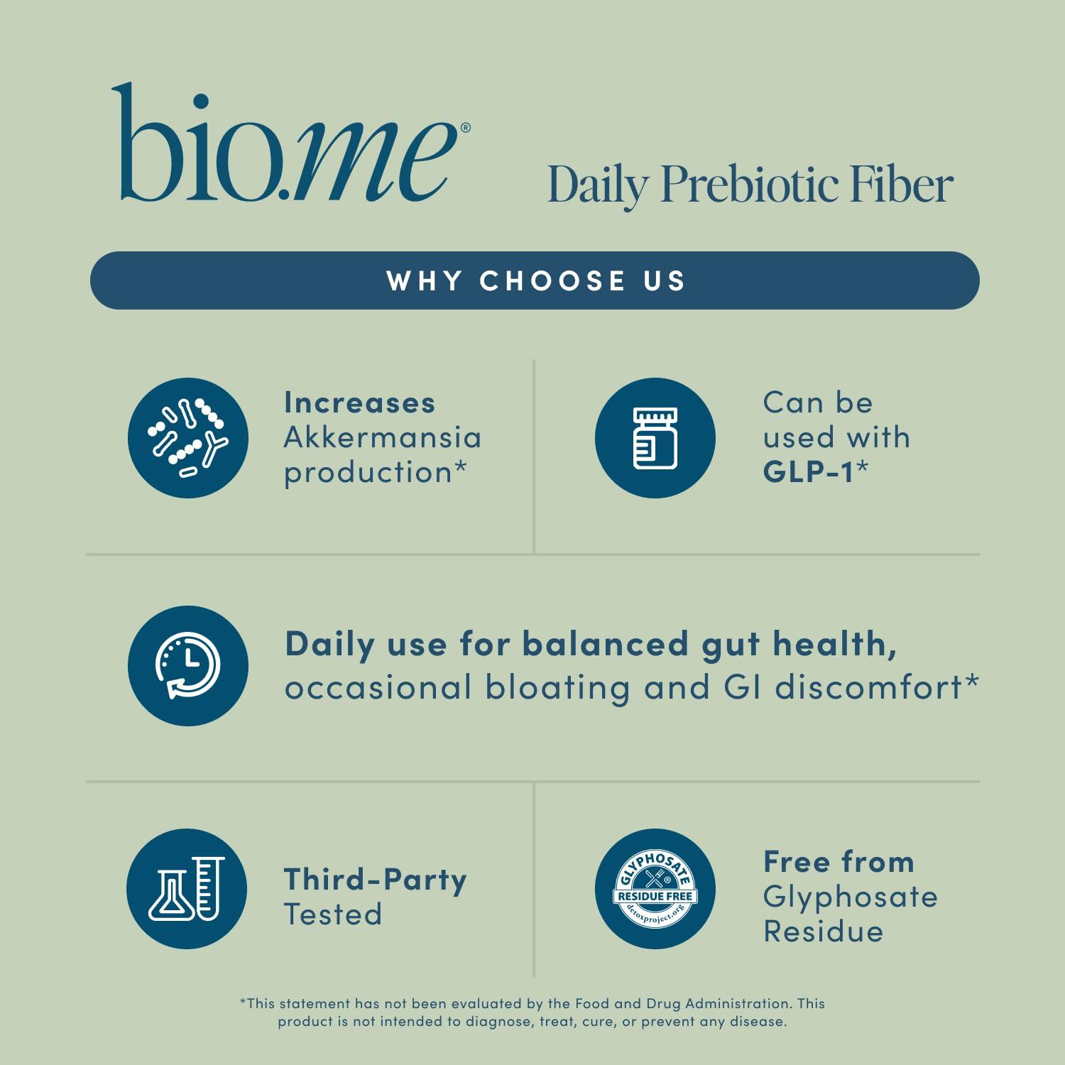 Bio.me Daily Prebiotic Fiber - Fiber Supplement Powder for Digestive Health & Gut Health - Fiber Powder Unflavored Prebiotics, Non-GMO Dietary Fiber, Gluten & Sugar Free Soluble Fiber Supplements-30 Servings