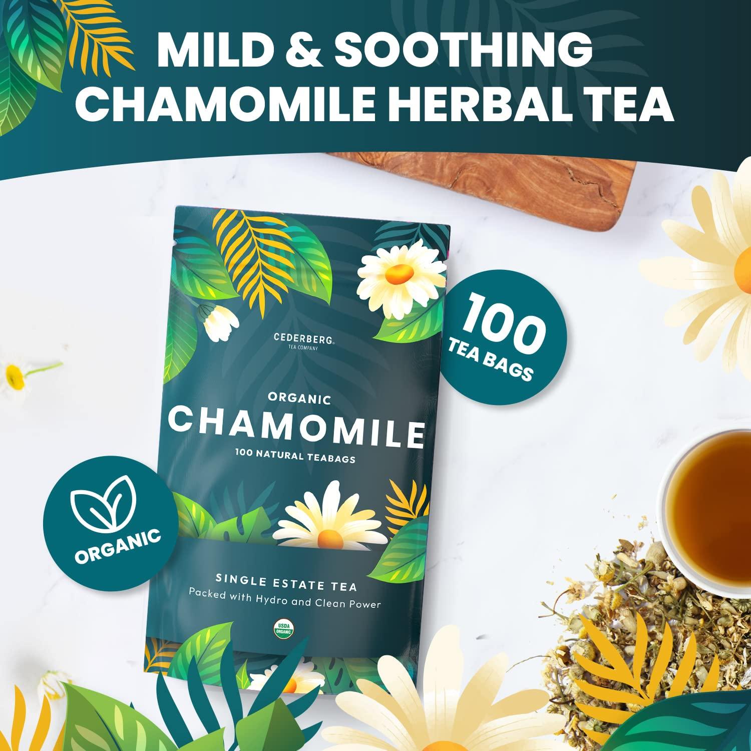 Cederberg Tea Company Organic Chamomile Tea — 100 Tea Bags | Organic Herbal Tea From Single Origin | Eco-Friendly Tea Bags | Non-GMO Caffeine Free Tea With Zero Sugar | Cederberg Tea Company