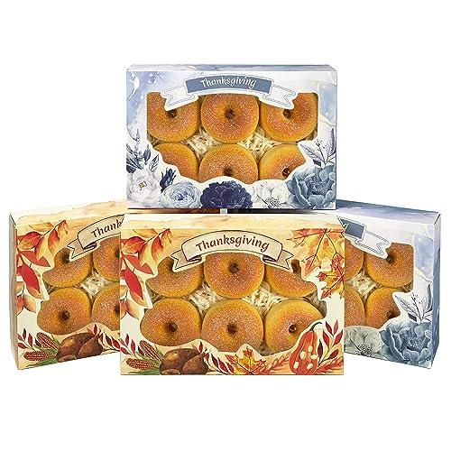 qiqee qiqee Thanksgiving Cookie Boxes for Gift Giving 8x5.3x2 inch 24Packs Bakery Box with Window Treat Box for Donuts Candies and Biscuit