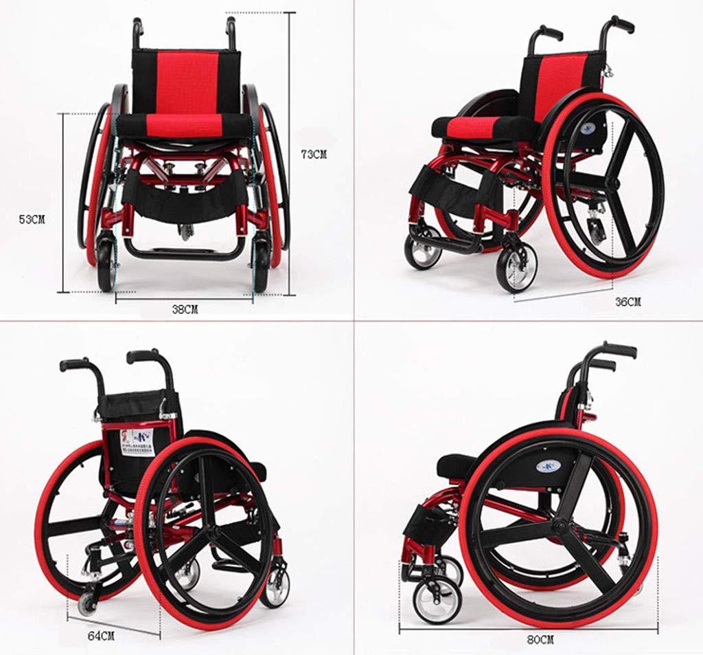 Mustbe Strong Mustbe Strong Lightweight Aluminum Alloy Wheelchair with Handbrakes and Quick Release Rear Wheels Shock Absorber Folding Trolley Disabled Elderly Driving