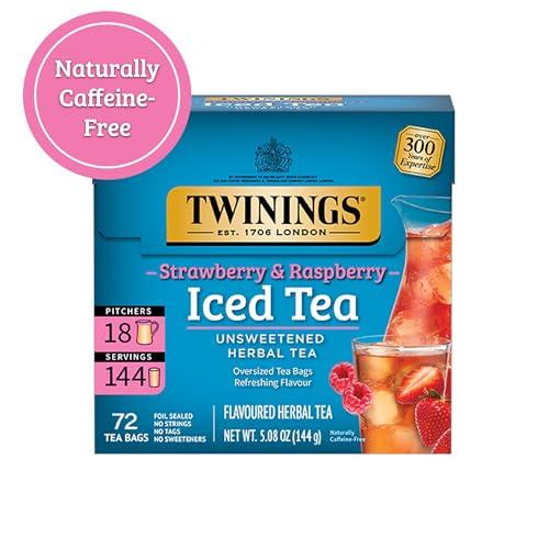 Twinings Twinings NEW Strawberry & Raspberry Herbal Iced Tea, 72 Deliciously Unsweetened Tea Bags, Makes 18 Pitchers or 144 Servings, Caffeine-Free, 72 Count (Pack of 1)