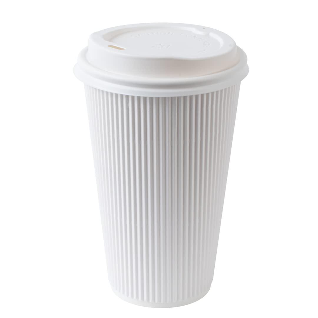 Restaurantware Restaurantware-16 Ounce Insulated Coffee Cups With Lids, 20 Ripple Wall Hot Cups With Lids - Leakproof, Non-Slip, White Paper Coffee Cups, Disposable, For Teas, Hot Cocoas, Or Lattes