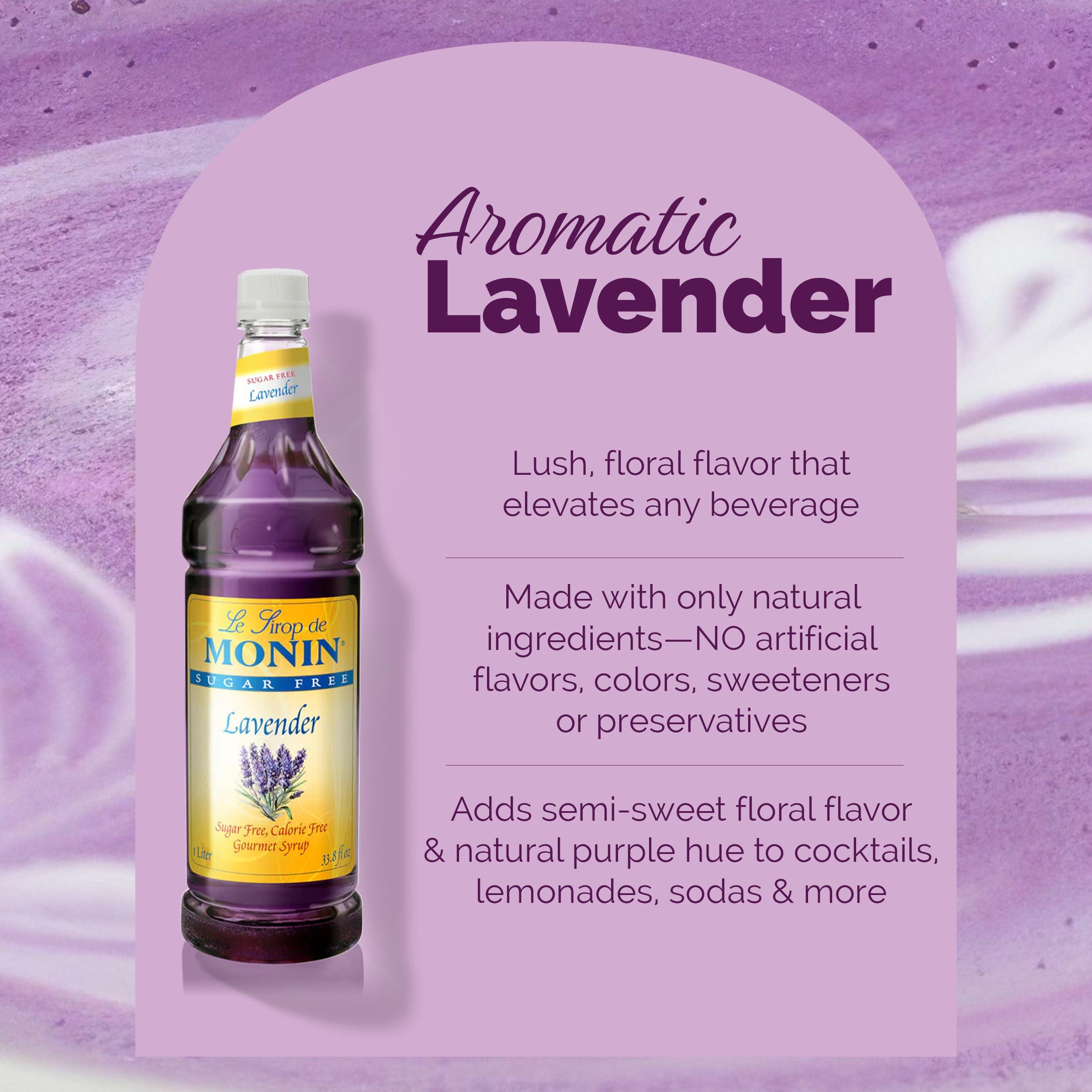 Monin Monin - Sugar Free Lavender Syrup, Aromatic and Floral, Natural Flavors, Great for Cocktails, Lemonades, and Sodas, Non-GMO, Gluten Free (Plastic, 1 Liter)