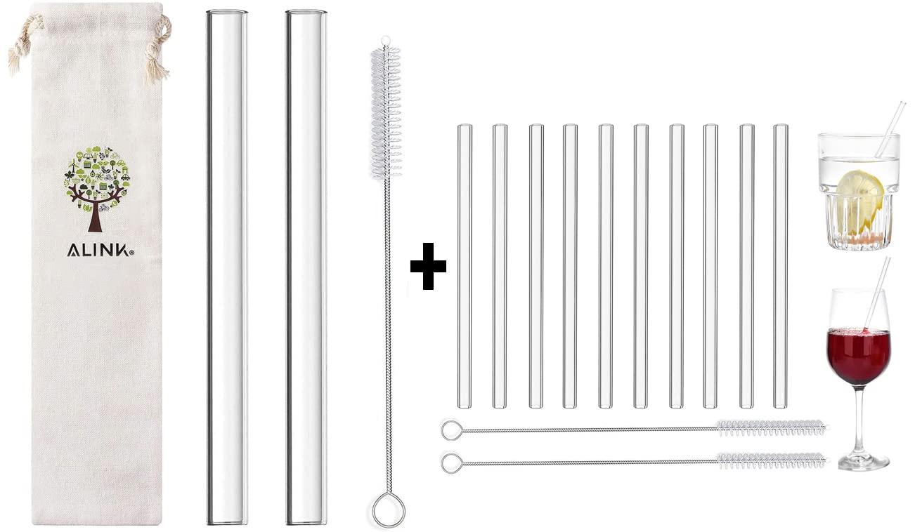 ALINK ALINK 2 Glass Boba Straws + 10 Short Glass Straws