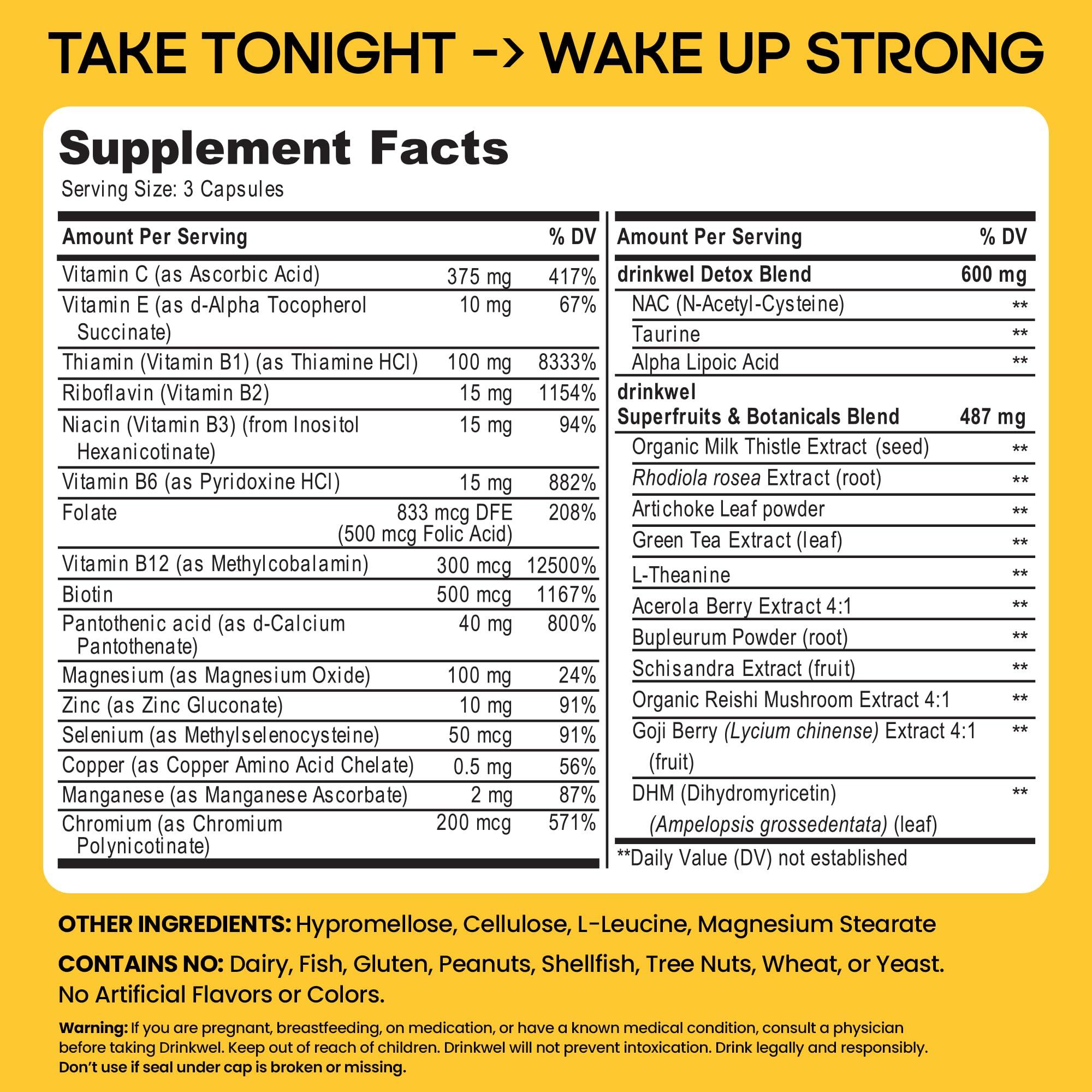 drinkwel drinkwel Better Mornings - Premium Multivitamin Supplement - Liver Cleanse, Detox, Immune Support- Milk Thistle, Vitamin C, Zinc, Magnesium - 30 Count