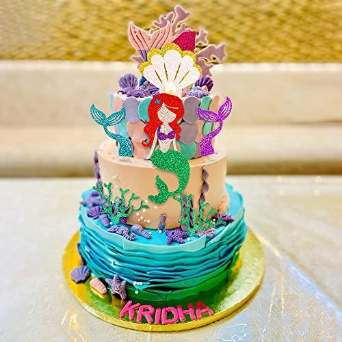 DRWATE Mermaid Cake Topper Mermaid Birthday Cake Topper, Mermaid Cake Decorations for Under The Sea Party Mermaid Theme Birthday Party Wedding Baby Shower Mermaid Party Supplies
