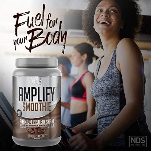 AMPLIFY AMPLIFY NDS Nutrition Smoothie Premium Whey Protein Powder Shake with Added Greens and Amino Acids - Build Lean Muscle, Gain Strength, Lasting Energy, and Lose Fat - Double Chocolate (30 Servings)