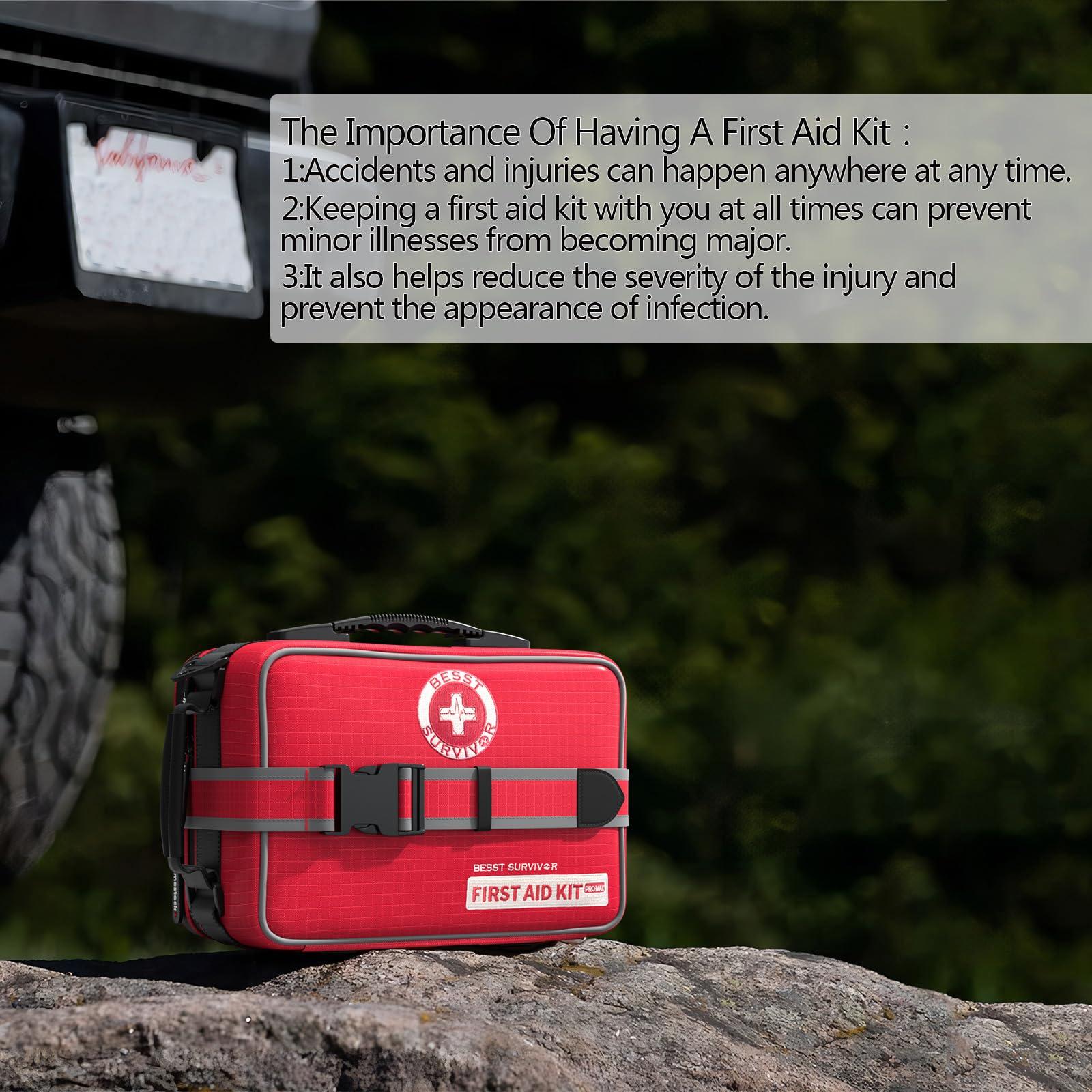 Besst Survivor Upgrade Comprehensive Premium First Aid Kit, Labeled Compartments Trauma Kits with Shoulder Strap, Large Emergencies Medical Kits for Home, Truck, Camping, Sports, Outdoor Emergencies -265 Piece Set