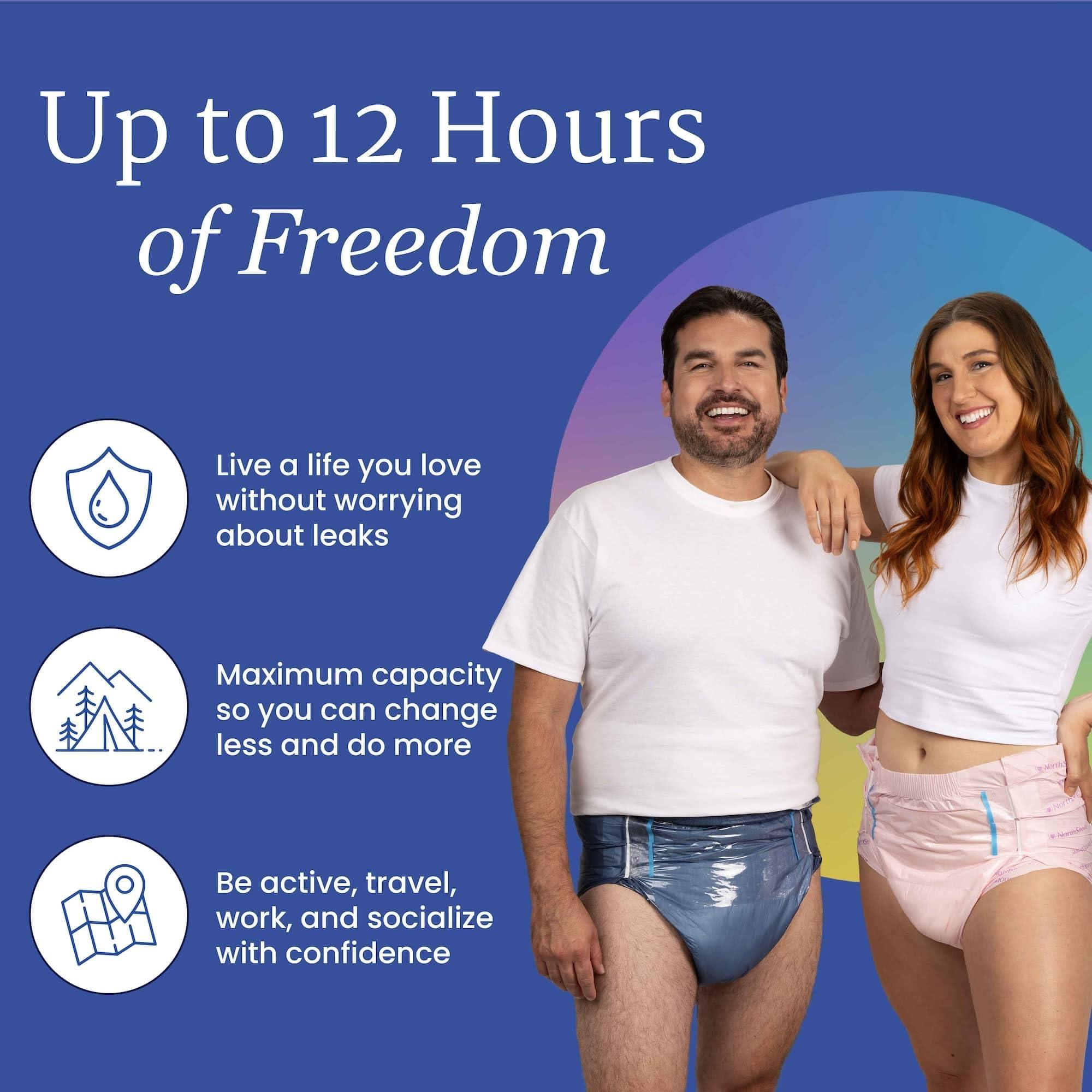 NorthShore NorthShore MegaMax Adult Overnight Diapers, 12-Hour Tab-Style, Medium, 4 Count Trial, Tie-Dye, 32-44 inches, Unisex Incontinence Underwear