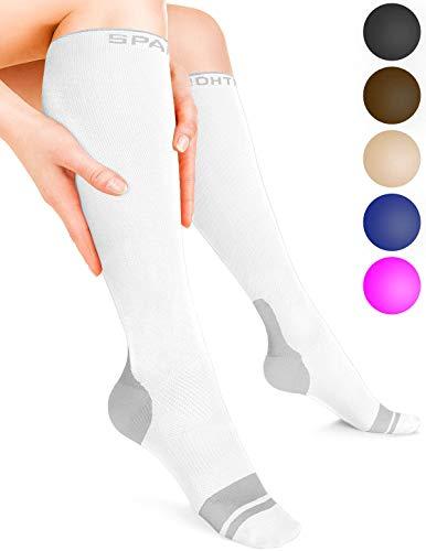 Sparthos Sparthos Compression Socks (20-30mmHg) - Knee High Sock for Sport, Running, Travel, Medical Support, Pregnancy, Nursing - Calf Long Athletic Compressions Gear Sleeve - for Men and Women (White-SM)