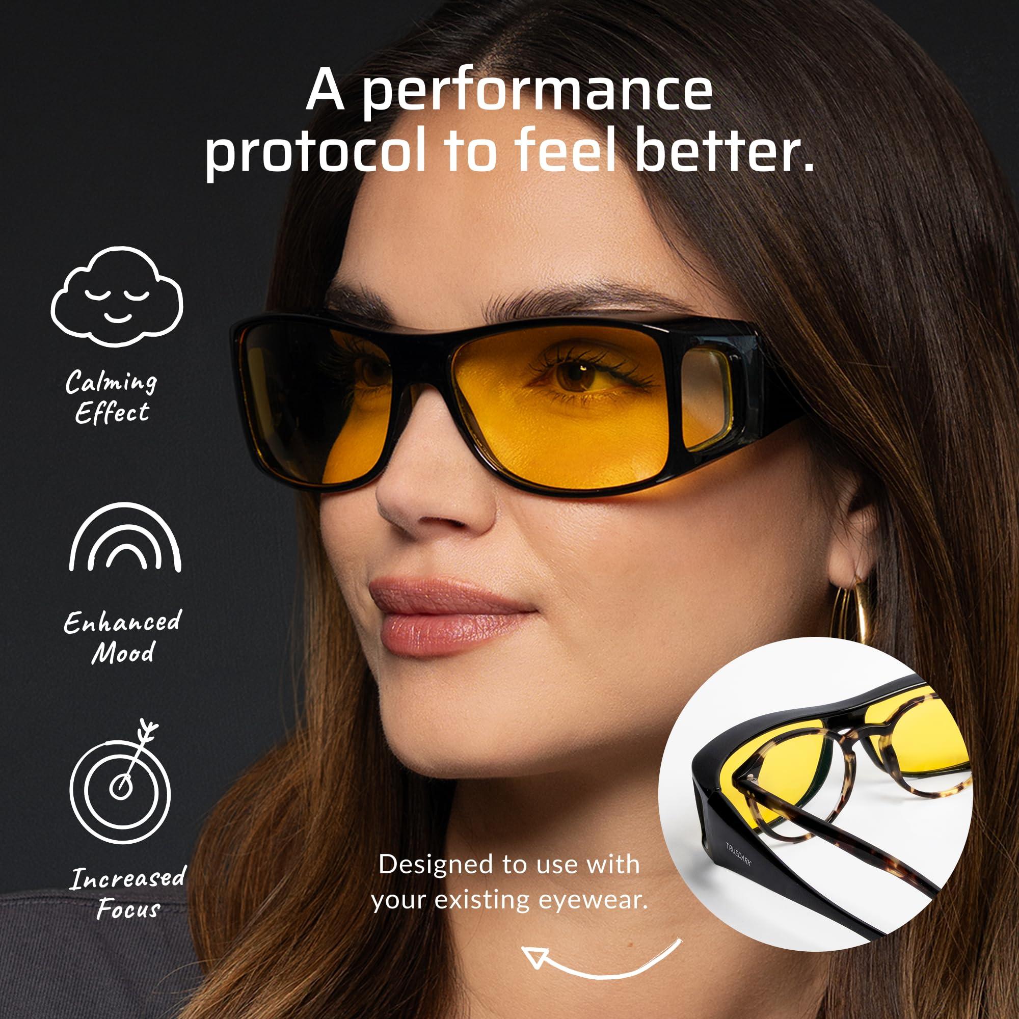TrueDark TrueDark Daylights Amber Fitover Blue Light Blocking Glasses to Reduce Eye Strain and UV Glare - For Men & Women, Computer Screen, Gaming, TV, Phone - by Dave Asprey