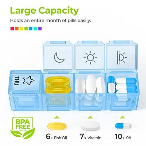 AUVON AUVON iMedassist Moisture-Proof Weekly Pill Organizer 4 Times a Day, Large 7 Day Pill Box Portable for Travel with Removable Individual Pill Containers to Hold Vitamins, Supplements and Medication
