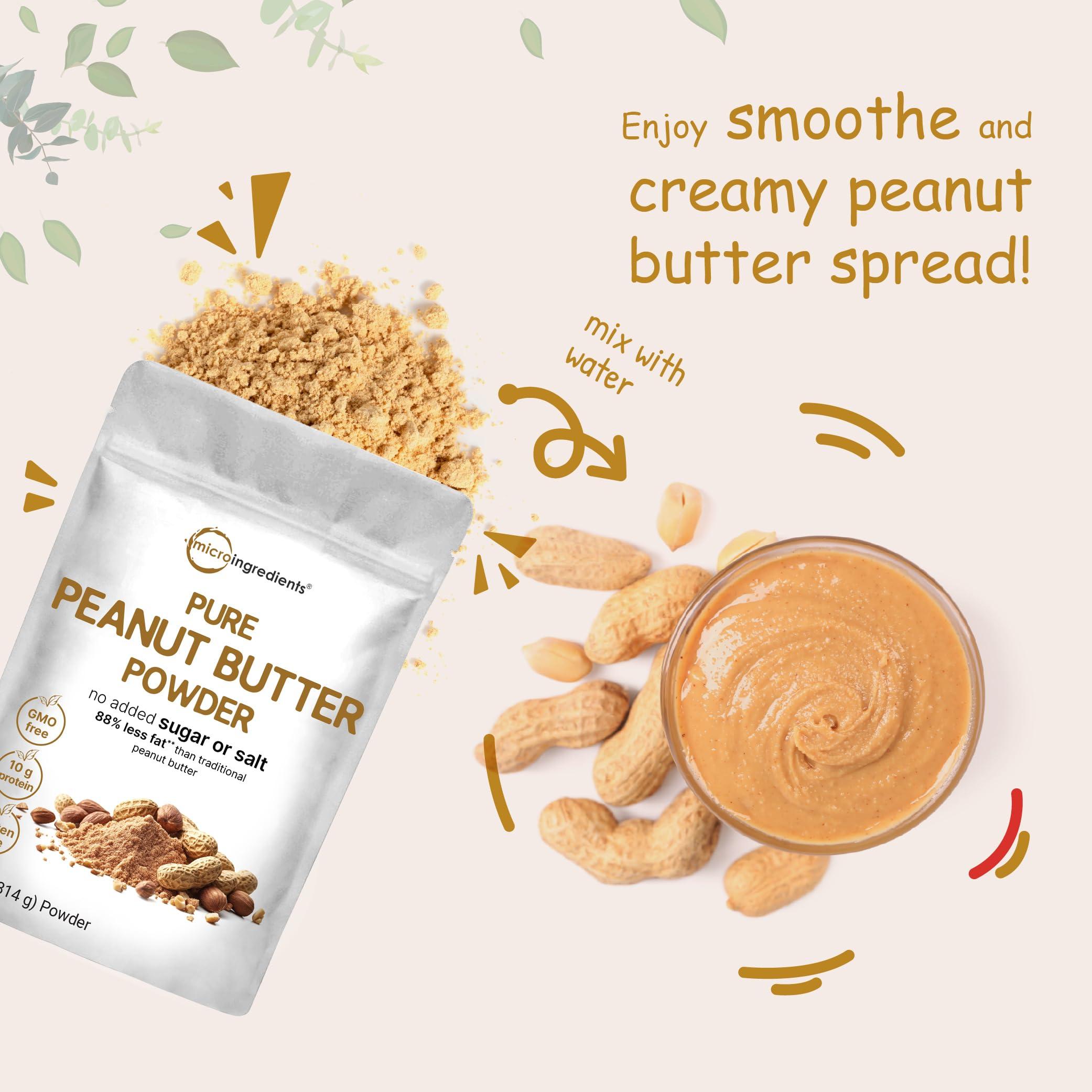 Micro Ingredients Micro Ingredients Peanut Butter Powder, 4lbs (106 Servings) | 10g Protein & 88% Less Fat | No Added Sugar or Salt from Natural Fresh Roasted Peanuts | Non-GMO