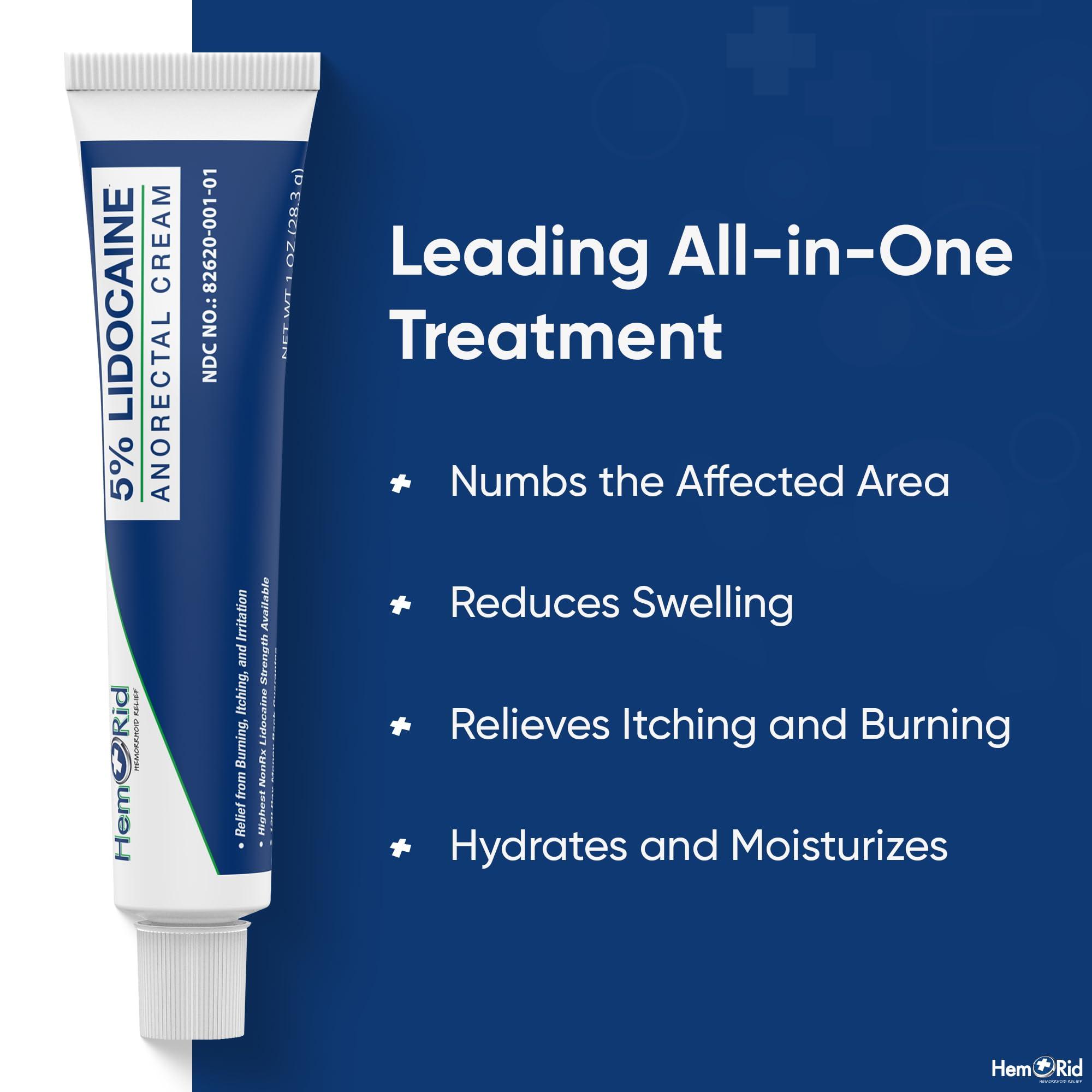 HemRid Maximum Strength Lidocaine Cream for Pain Management. Fast-Acting Hemorrhoid Solution with 5% Lidocaine. Instant Anal Itch and Numbing Effect