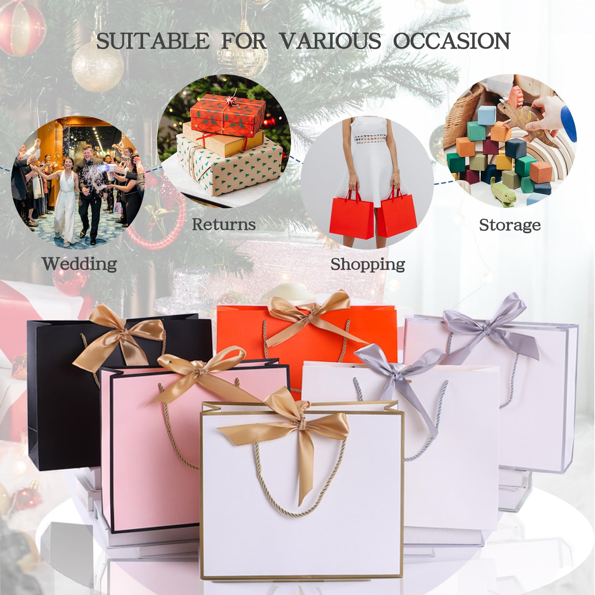 AZOWA AZOWA Red Gift Bags with Handle 10 Pcs Bow Ribbon Paper Bags for Wedding Baby Shower Birthday Party Guests Shopping (Red, 12.5 x 10 x 4 in)