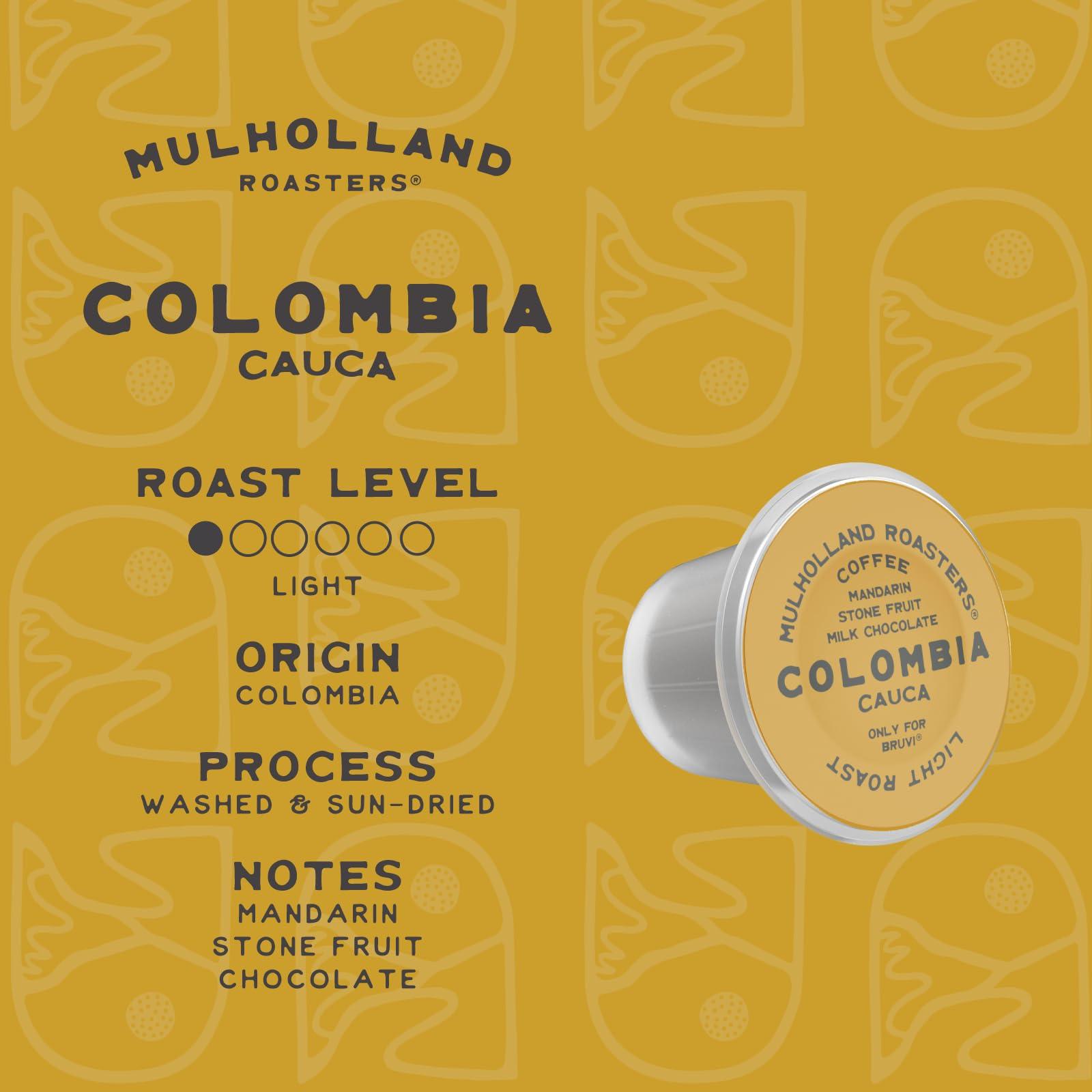 MULHOLLAND ROASTERS Mulholland Roasters | Colombia Coffee B-Pods | Only Compatible with Bruvi Coffee Brewer | Includes 60 Pods