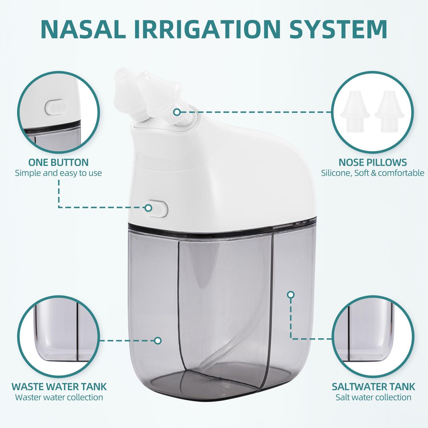 SEMIOEN SEMIOEN Nasal Irrigation System with 30 Saline Packets, Sinus Rinse Machine, Nose Sinus Cleaner Machine with Water Tank & Waste Collection Tank - Grey