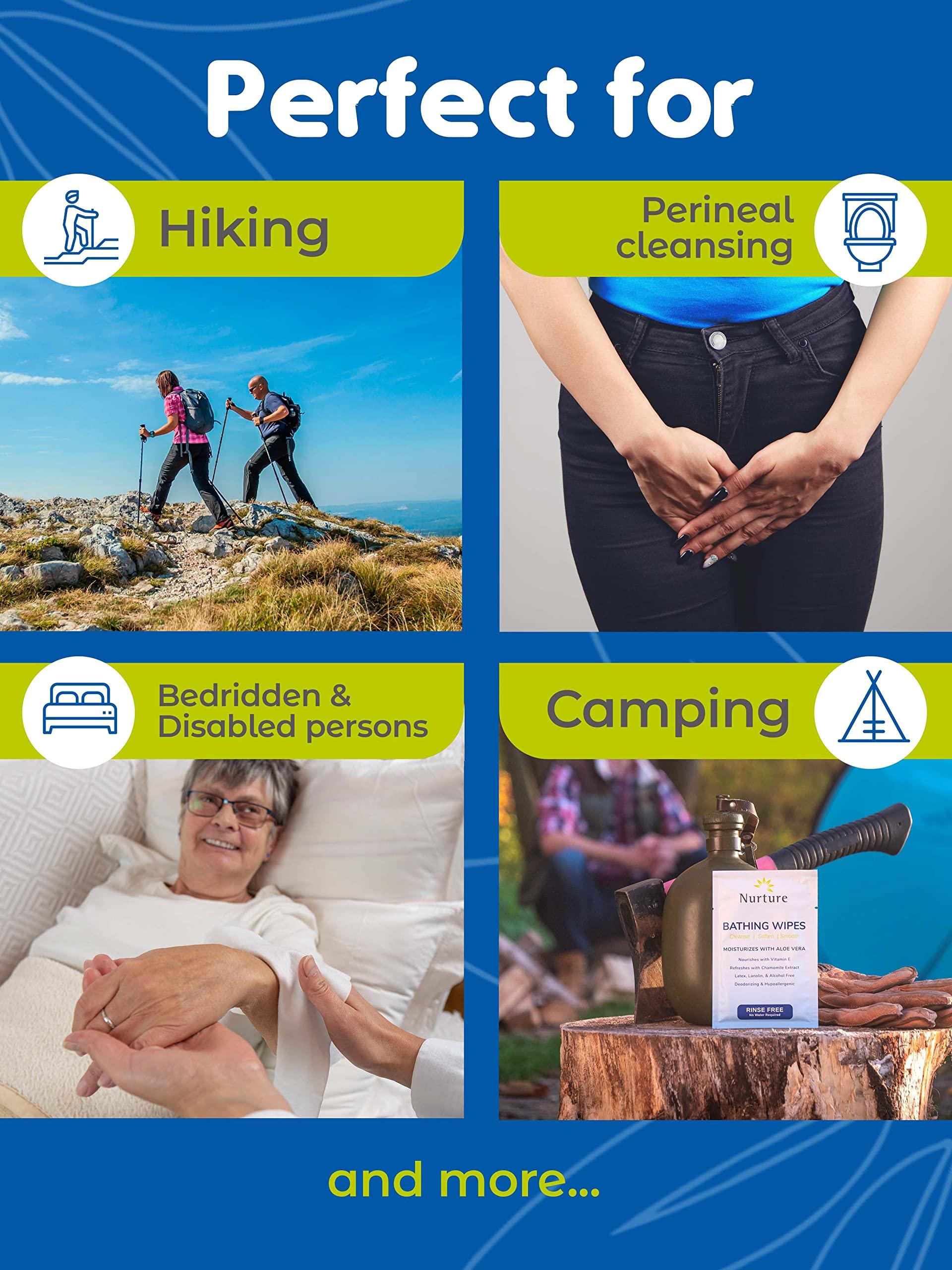 Nurture Valley Nurture Rinse Free Bathing Wipes for Adults w/Aloe Waterless Cleansing for sensitive skin Disposable Adult Body Bath Wet Wipe for Disabled Bedridden (Pack of 40 (individually wrapped))