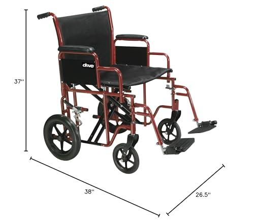 Drive Medical Drive Medical BTR22-R Bariatric Heavy Duty Transport Wheelchair, Red