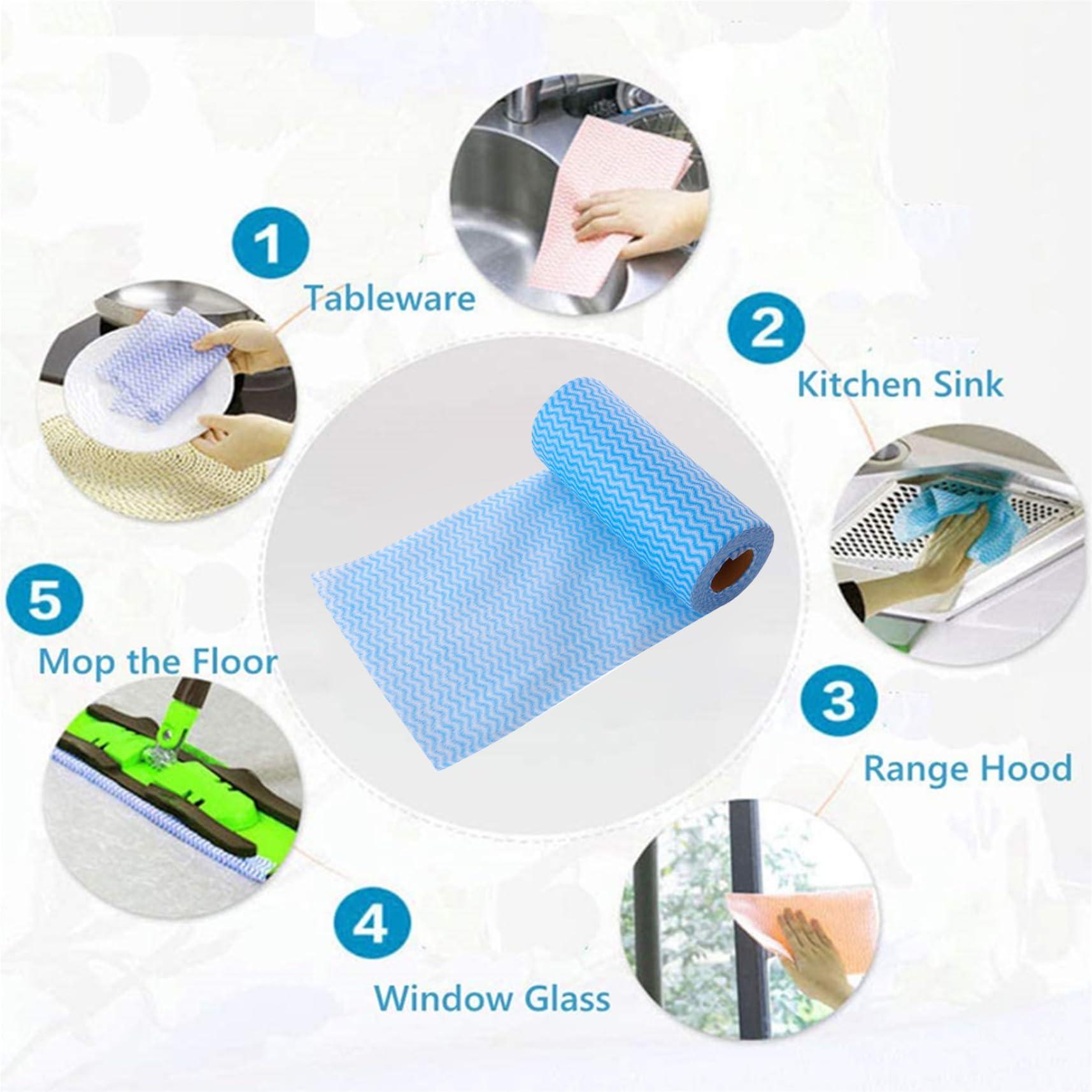 Banziaju Disposable Cleaning Cloths Kitchen Cloth 3 Rolls 150 Sheets Disposable Cleaning Cloths All Purpose Dish Cloths Non Woven Blue Cloths Wash for Kitchen Bathroom Window Glass