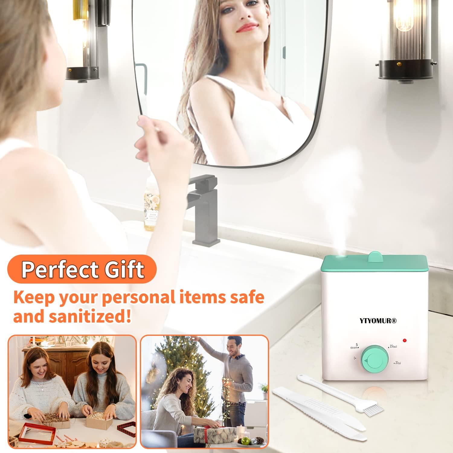 YTYOMUR Upgraded Menstrual Cups Sterilizer Menstrual Disc Steamer, 2 in 1 Boiling & Steaming Modes, One-Click Knob Timer Auto Off, with 1 Cleaning Brush & 1 Heat Resistant Clip(Green)