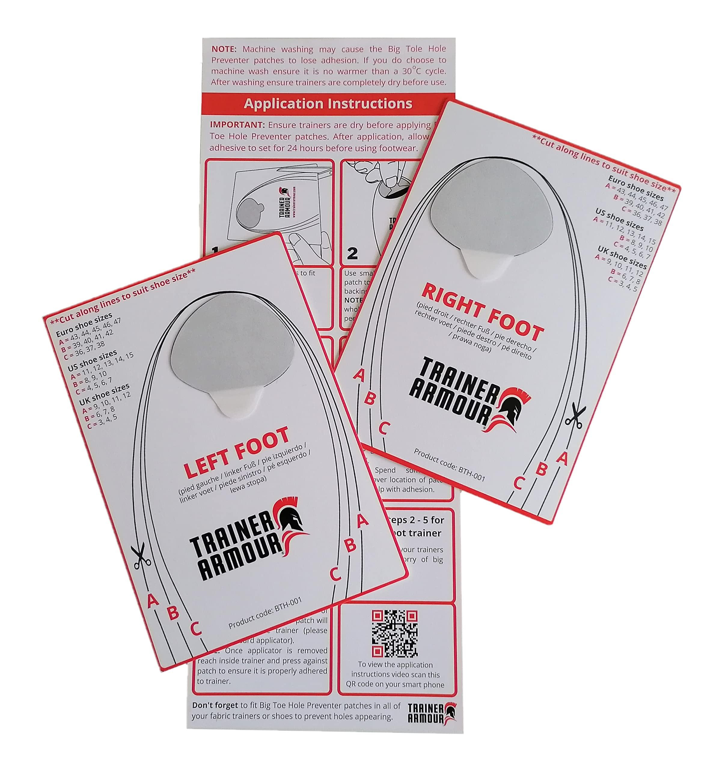Trainer Armour Trainer Armour - Big Toe Hole Preventer, self-Adhesive Patches with a Clever applicator. Shoe Toe Burst Toe Box Blowout Prevention Insert, Toe Hole Area Repair Patch. for Running Shoes and Sneakers.