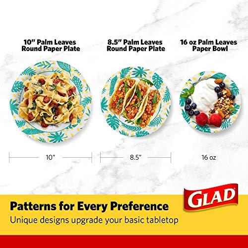 Glad Glad Disposable Heavy Duty Cut Resistant Microwave Safe Paper Bowls with Palm Leaves Design for Hot Soup and Ice Cream for Everyday Use, 16 Oz, 50 Count