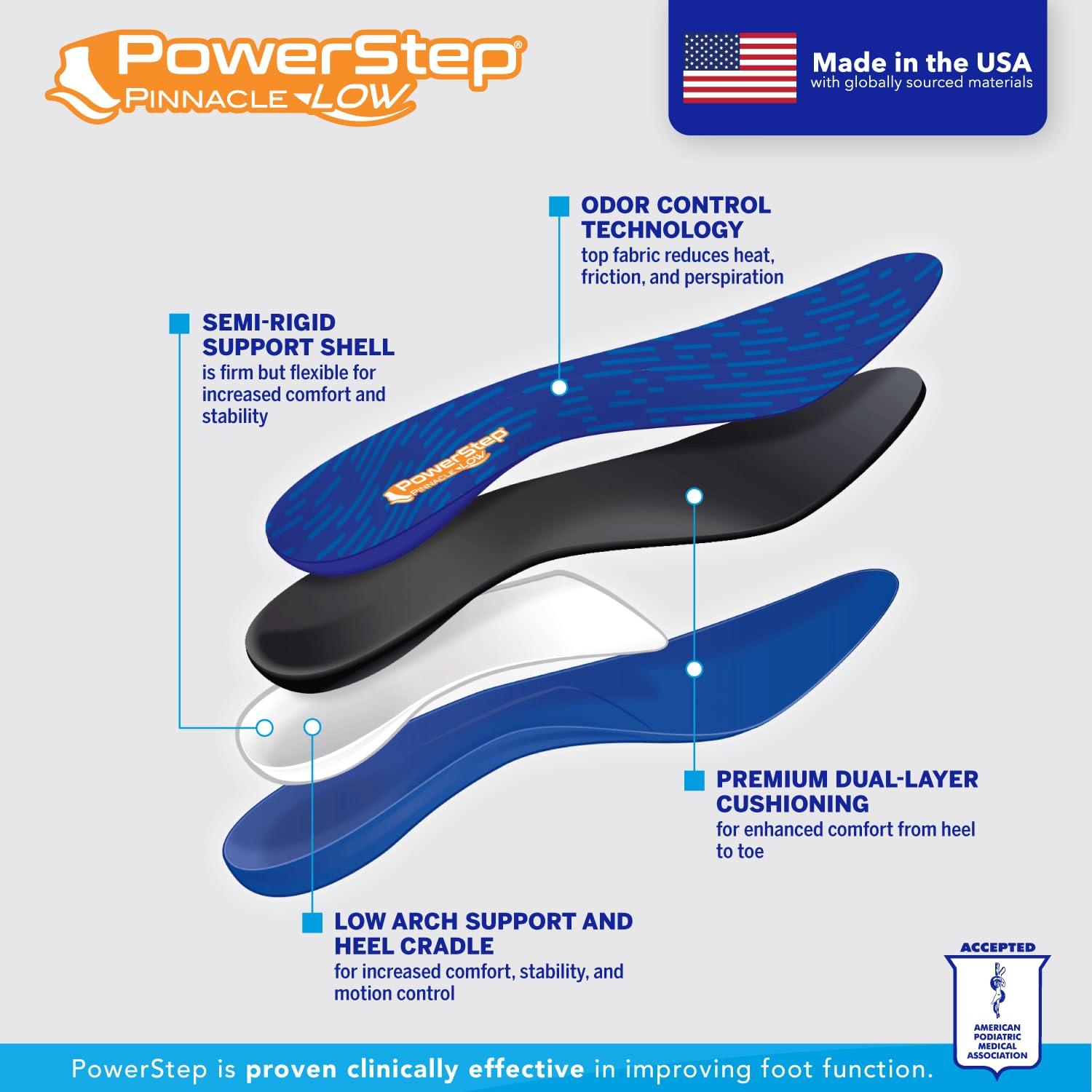 Powerstep PowerStep Insoles, Pinnacle Low Arch, Flat Feet Pain Relief Insole, Low Arch Support Orthotic For Women and Men, M6/W8