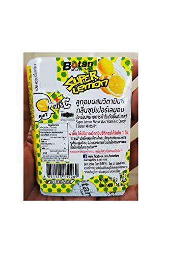 Thai Botan Mint-Ball Botan Mint Ball Super Lemon+Vit C Flavour Sweet Sour Fizzy experience Fruit Mix Candy Tropical 17.5 g. (Pack of 6 pieces) // By Benjawan Shop